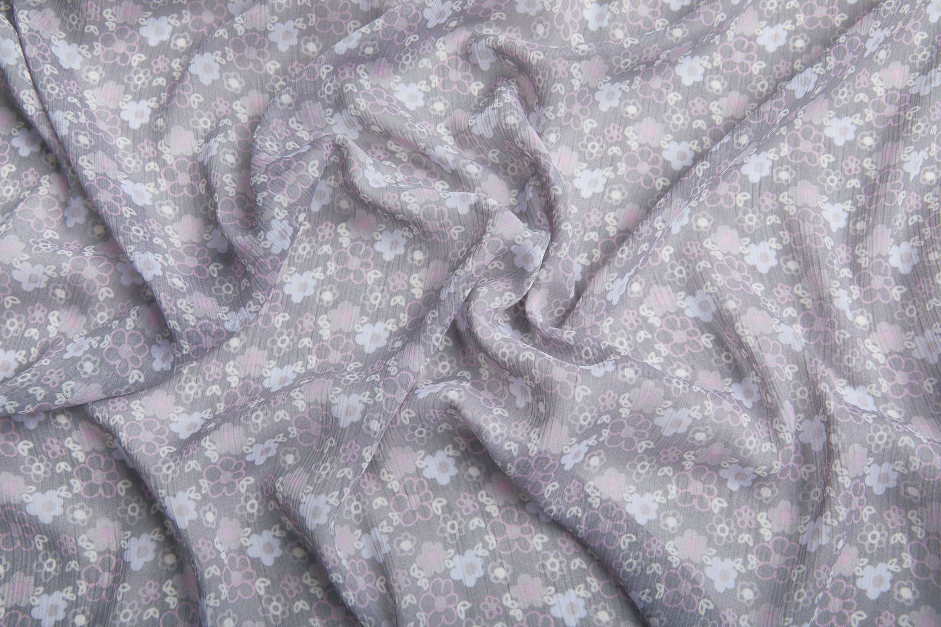 Floral Printed Chiffon - Pinks on Grey fabric, image 4 of 9
