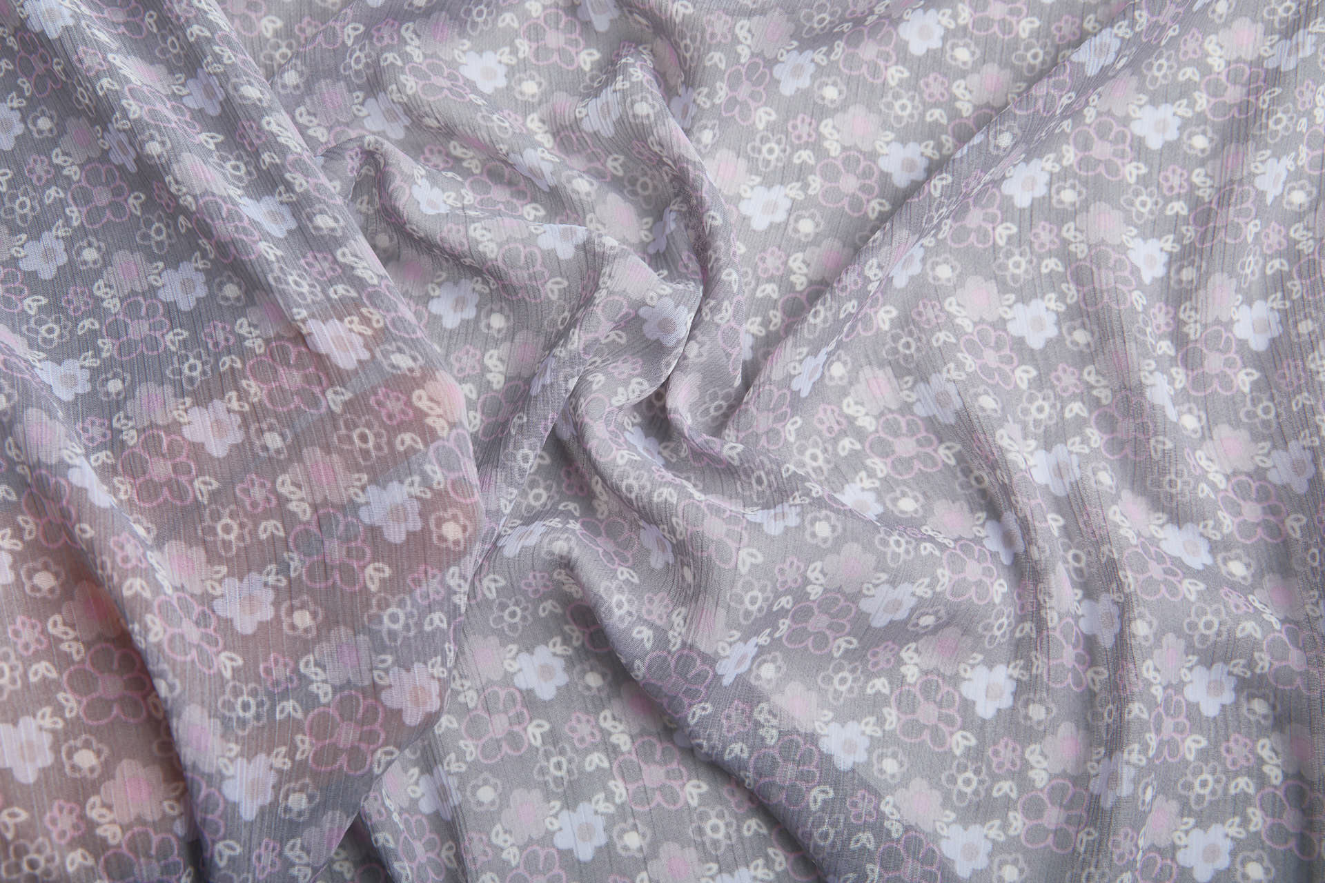 Floral Printed Chiffon - Pinks on Grey fabric, image 3 of 9