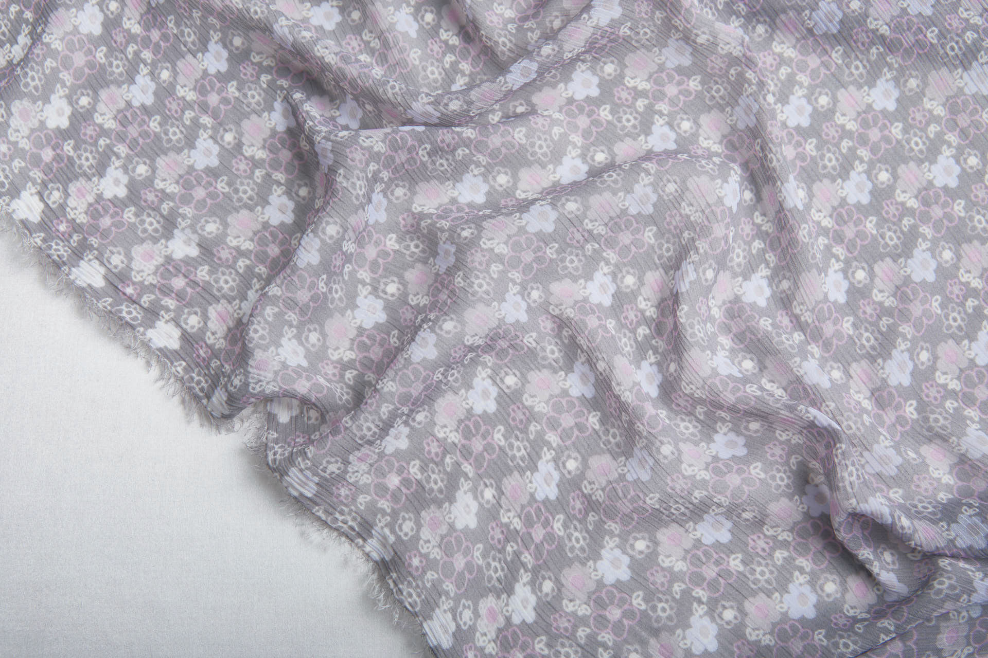 Floral Printed Chiffon - Pinks on Grey fabric, image 5 of 9