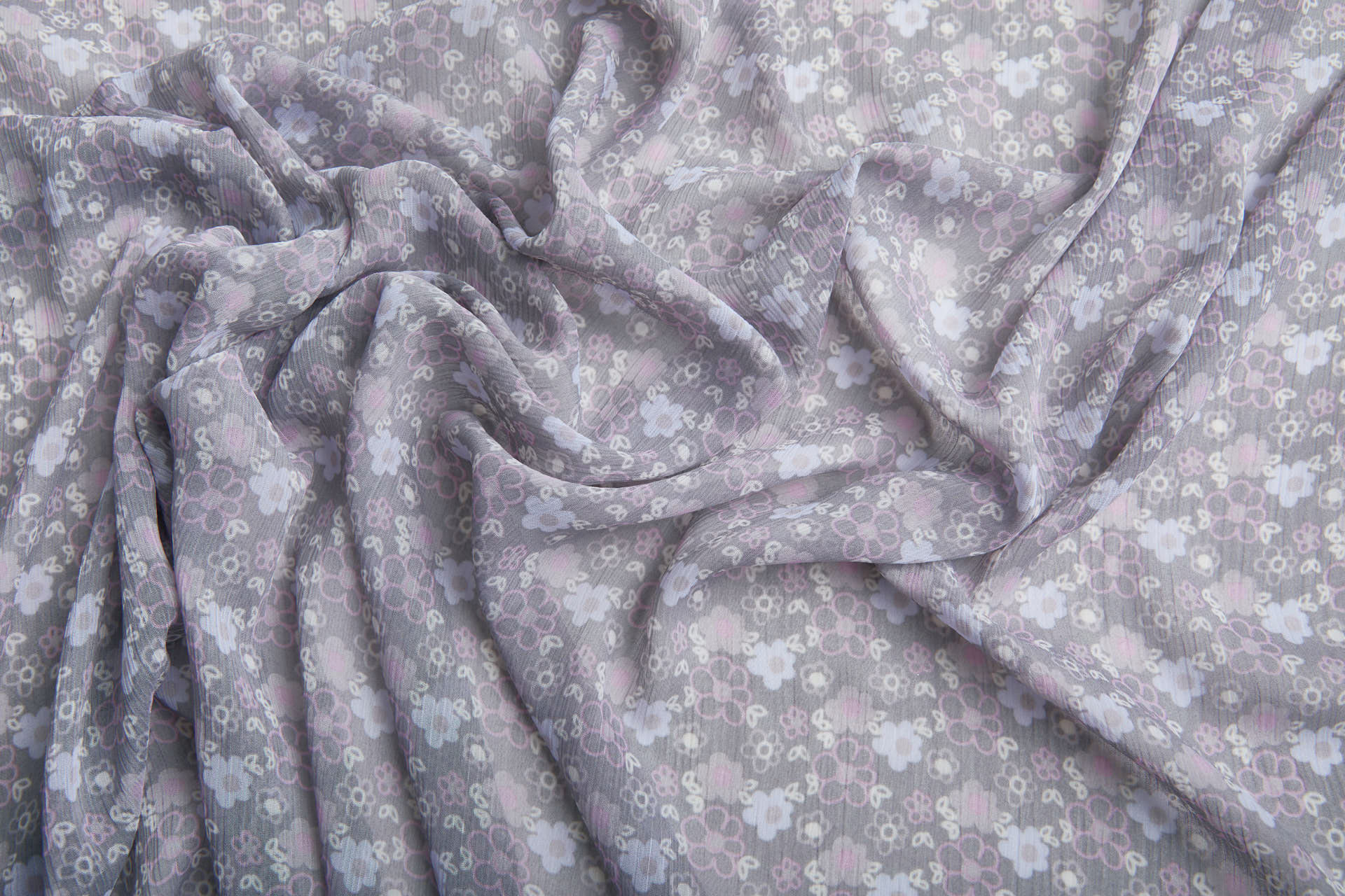 Floral Printed Chiffon - Pinks on Grey fabric, image 6 of 9