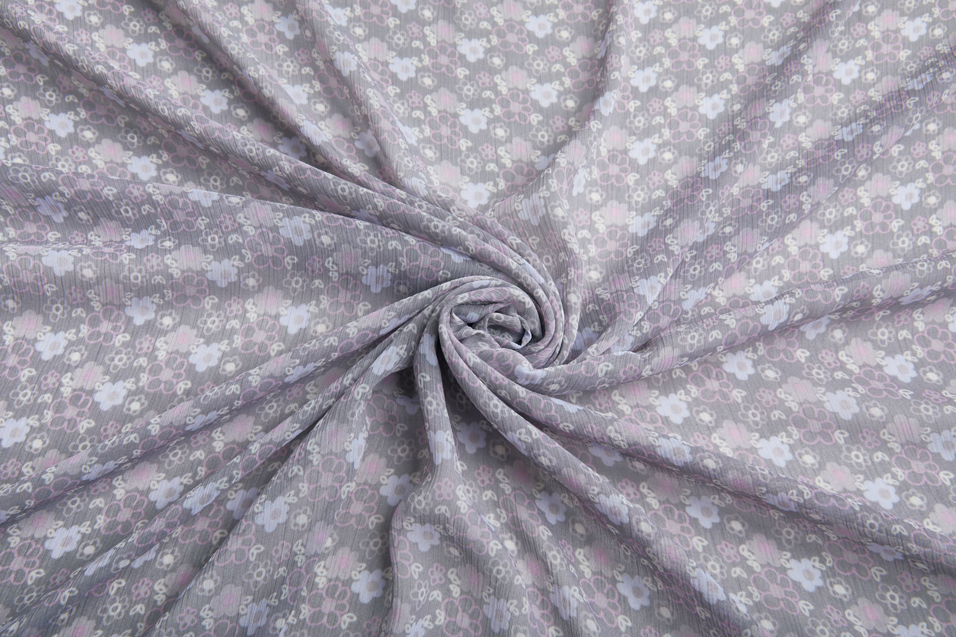 Floral Printed Chiffon - Pinks on Grey fabric