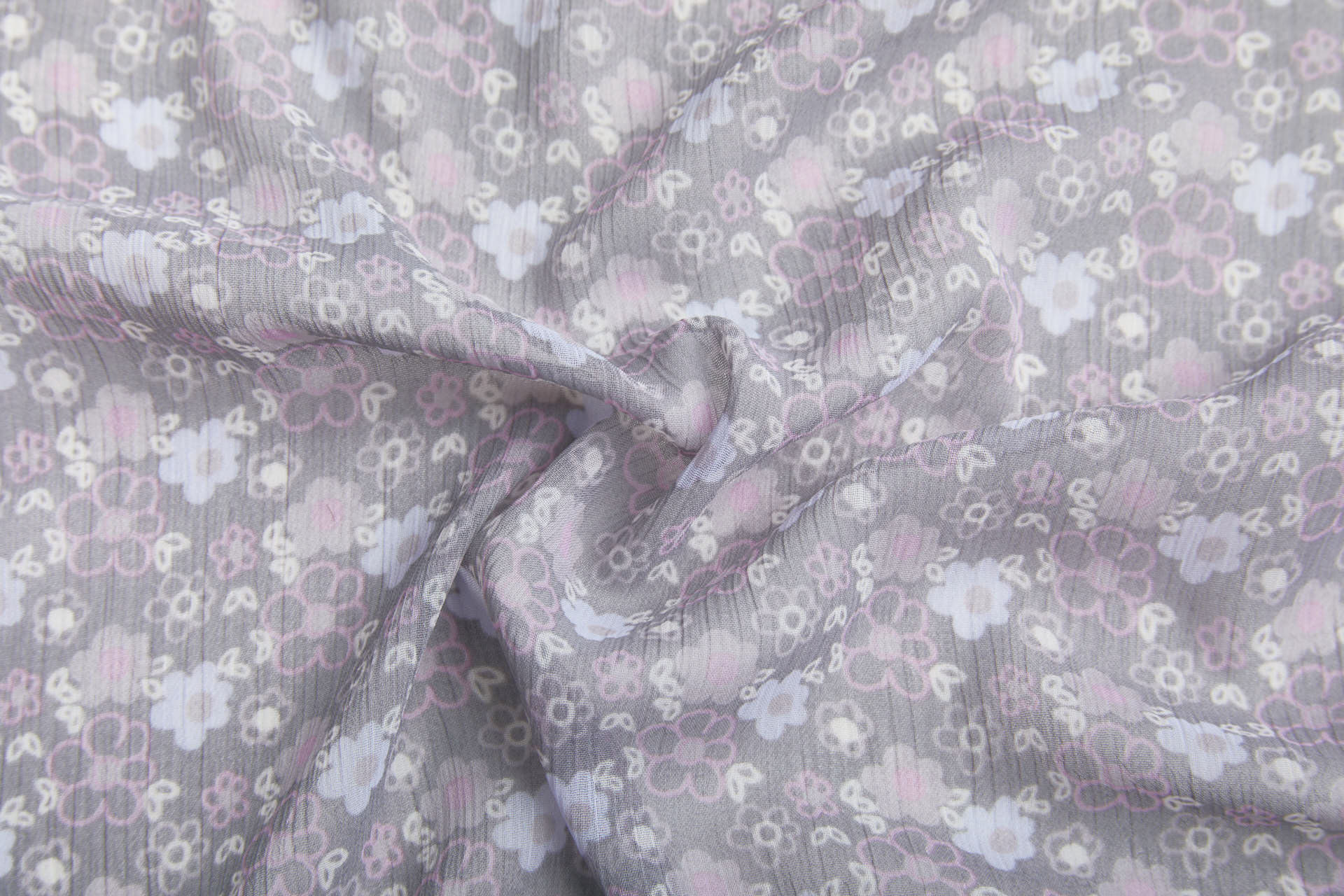 Floral Printed Chiffon - Pinks on Grey fabric, image 7 of 9