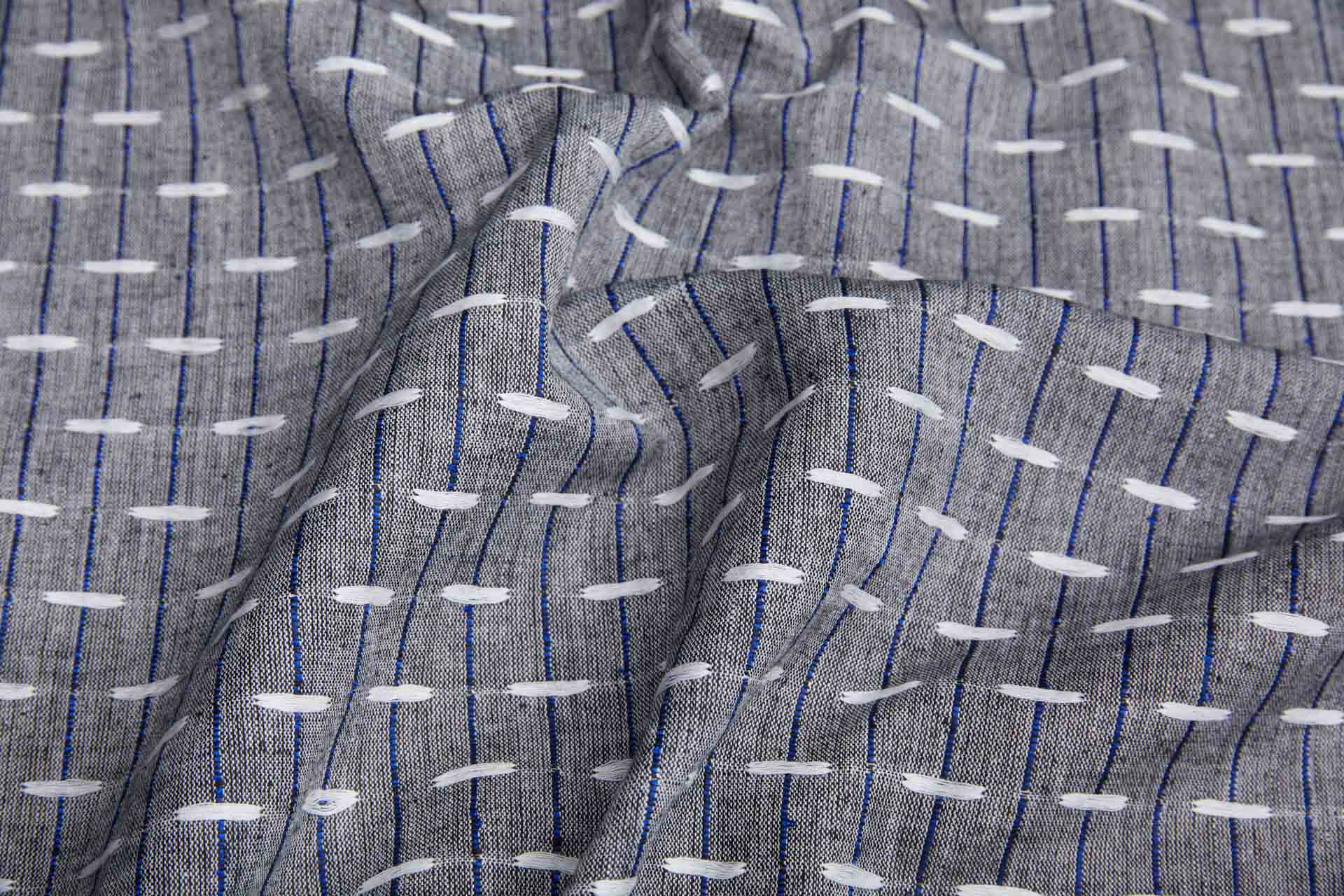 Linen and Cotton Stripe with Floats - Grey, White and Blue fabric, image 2 of 9