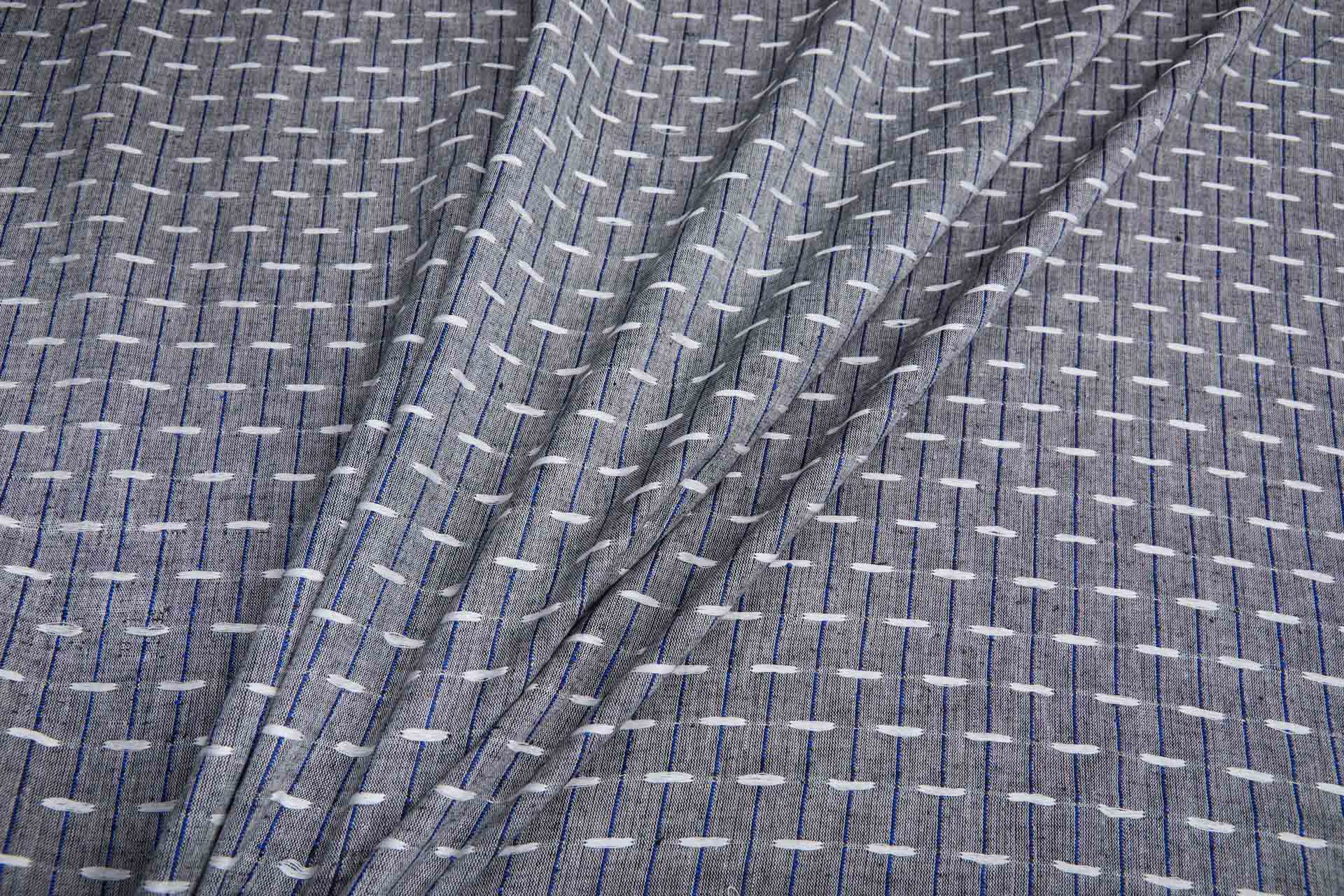 Linen and Cotton Stripe with Floats - Grey, White and Blue fabric, image 3 of 9