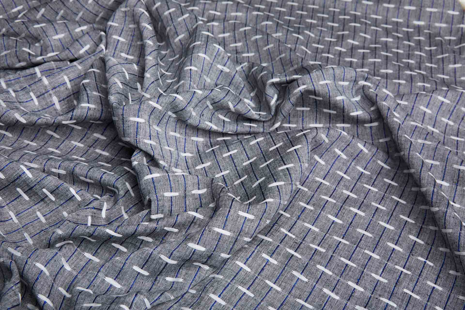 Linen and Cotton Stripe with Floats - Grey, White and Blue fabric, image 4 of 9