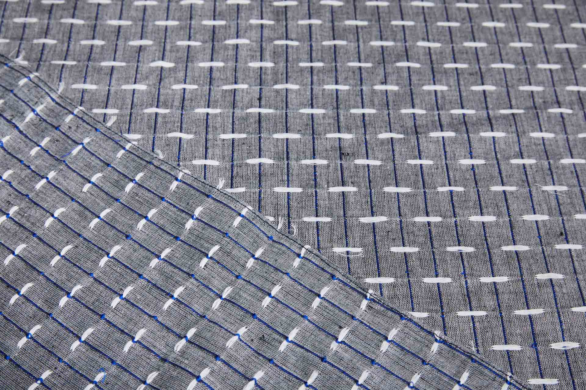Linen and Cotton Stripe with Floats - Grey, White and Blue fabric