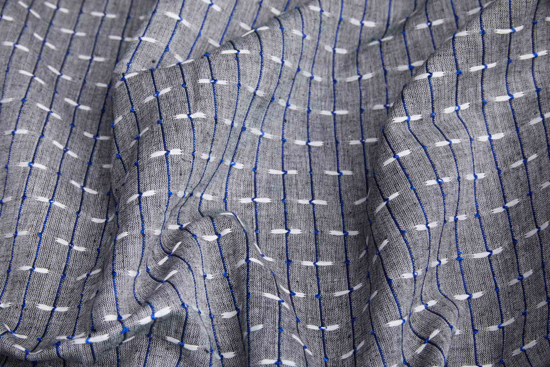 Linen and Cotton Stripe with Floats - Grey, White and Blue fabric, image 5 of 9