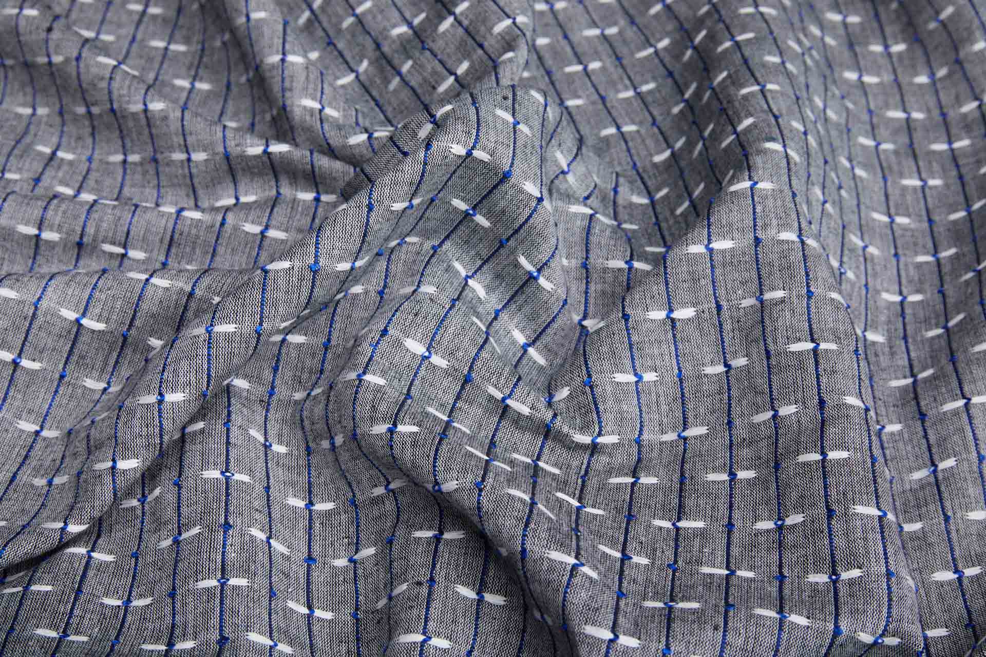 Linen and Cotton Stripe with Floats - Grey, White and Blue fabric, image 6 of 9