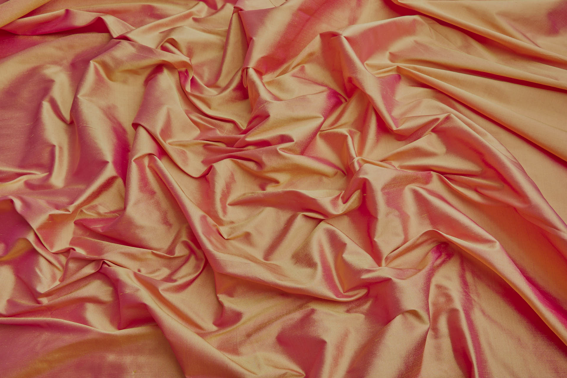Silk Dupion - Shocking Pink shot Yellow fabric, image 4 of 7