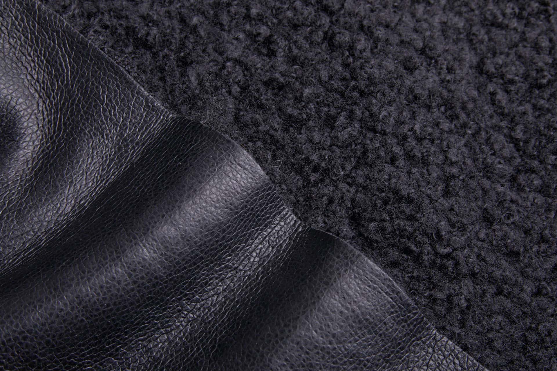 Shearling Faux Fur Backed Leatherette - Black on Black fabric