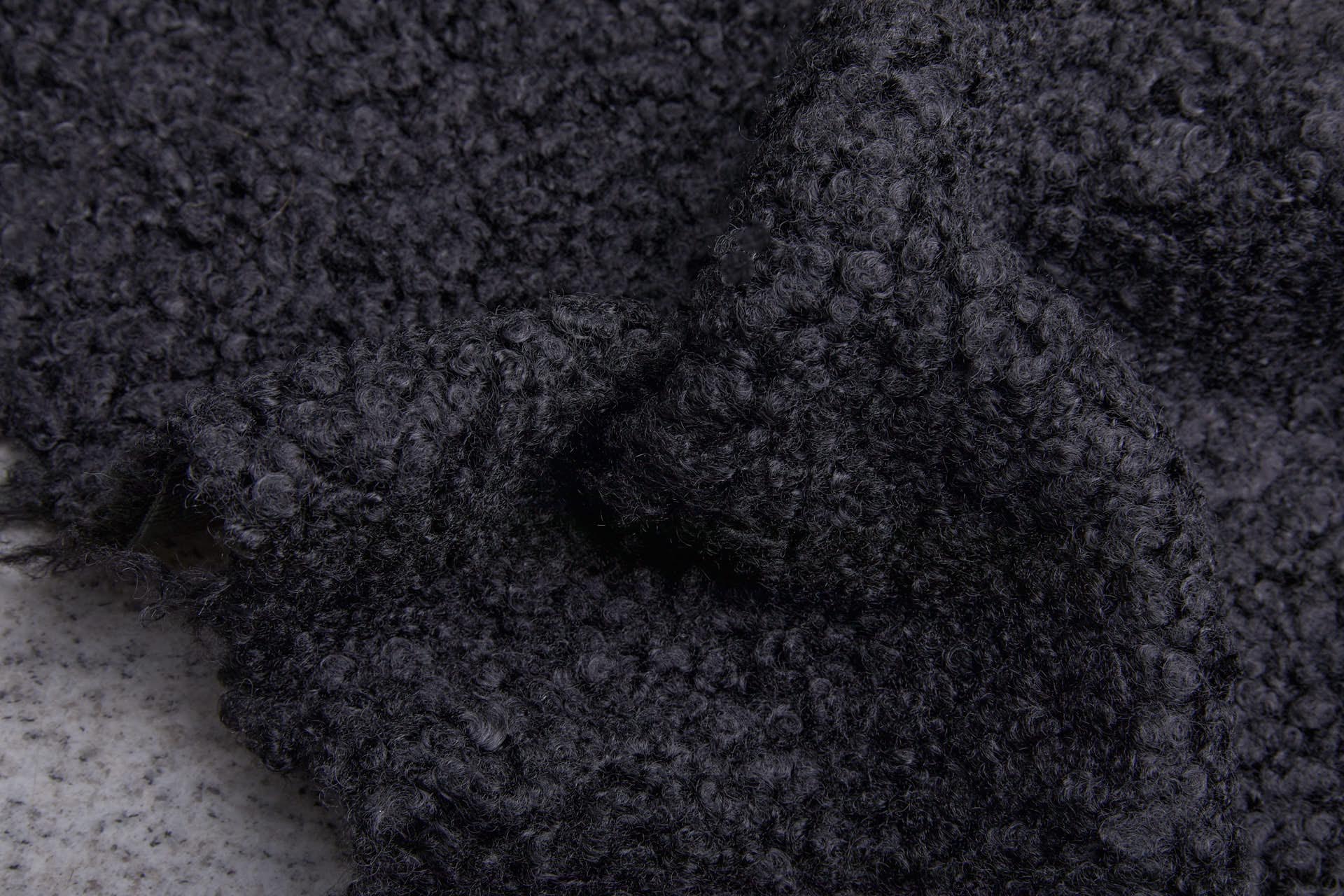 Shearling Faux Fur Backed Leatherette - Black on Black fabric, image 5 of 7