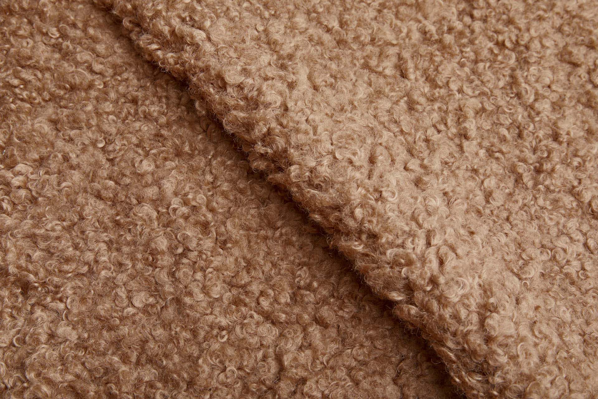 Shearling Faux Fur Backed Leatherette - Camel on Black fabric, image 2 of 7