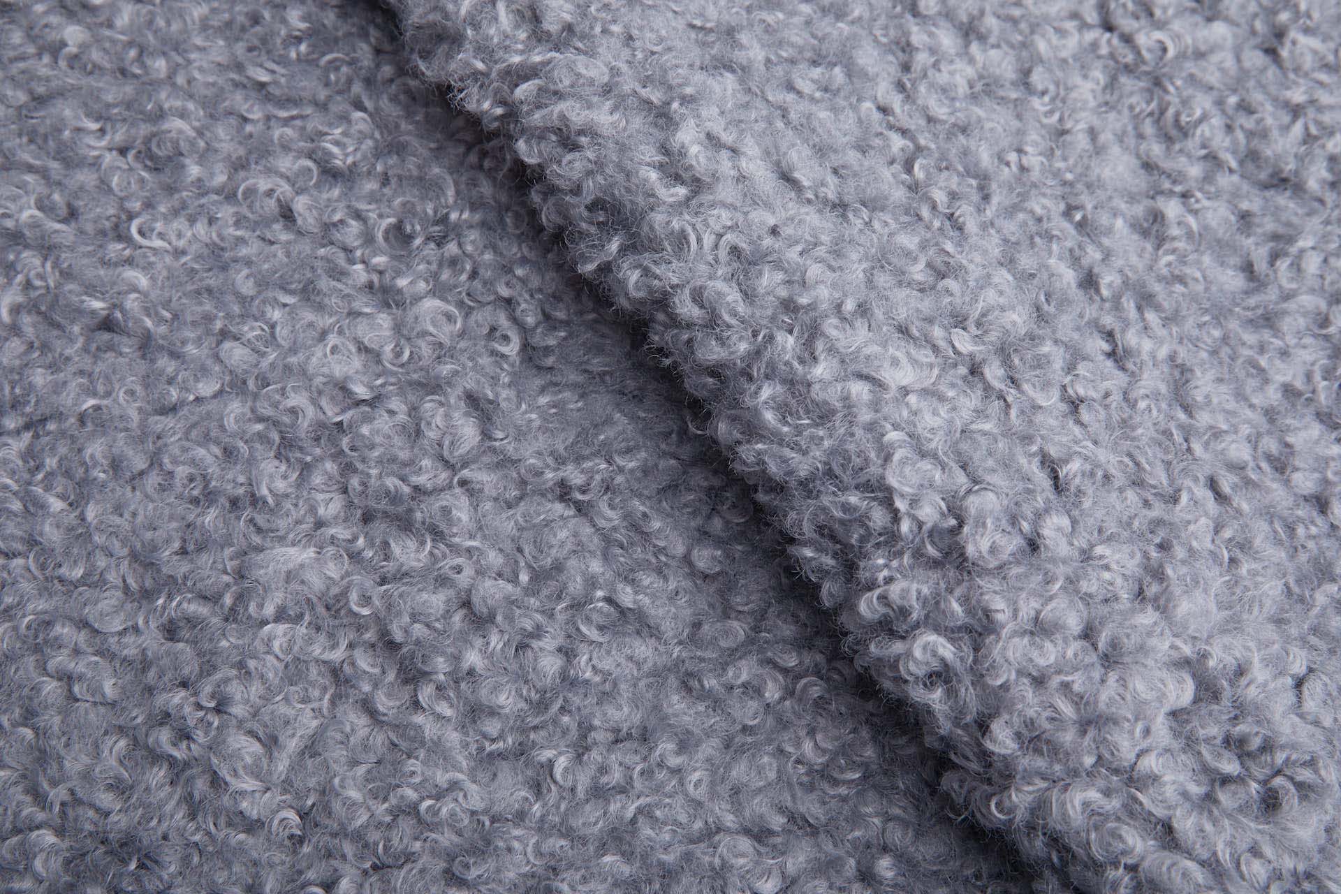 Shearling Faux Fur Backed Leatherette - Steel Grey on Black fabric, image 2 of 6