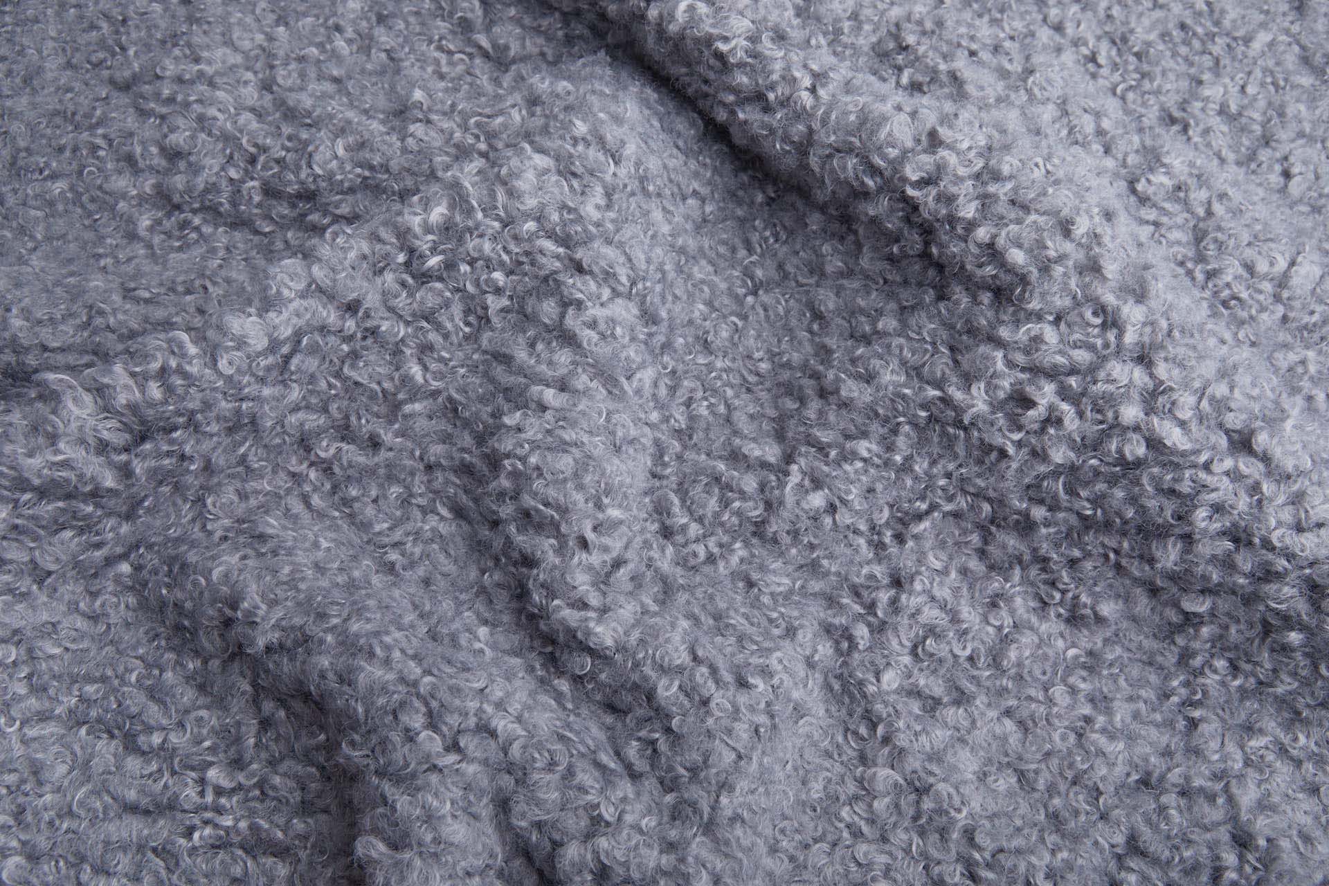 Shearling Faux Fur Backed Leatherette - Steel Grey on Black fabric, image 3 of 6