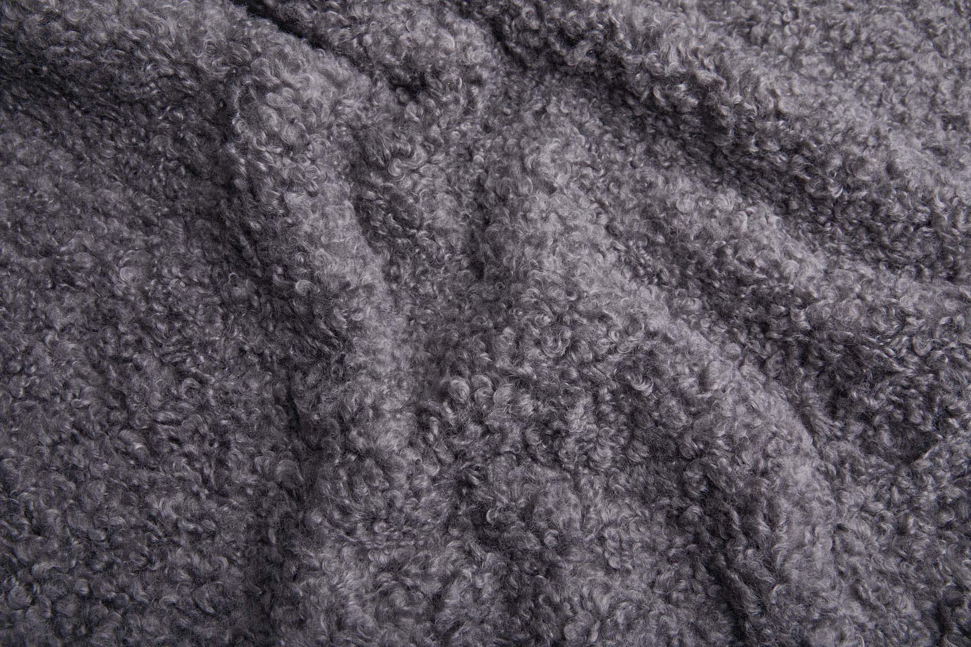Shearling Faux Fur Backed Leatherette - Gunmetal Grey on Black fabric, image 4 of 7