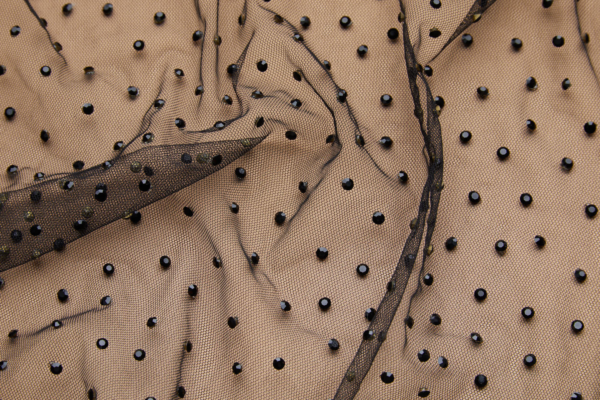 Faceted Black Crystals on Black Nylon Tulle fabric, image 5 of 9
