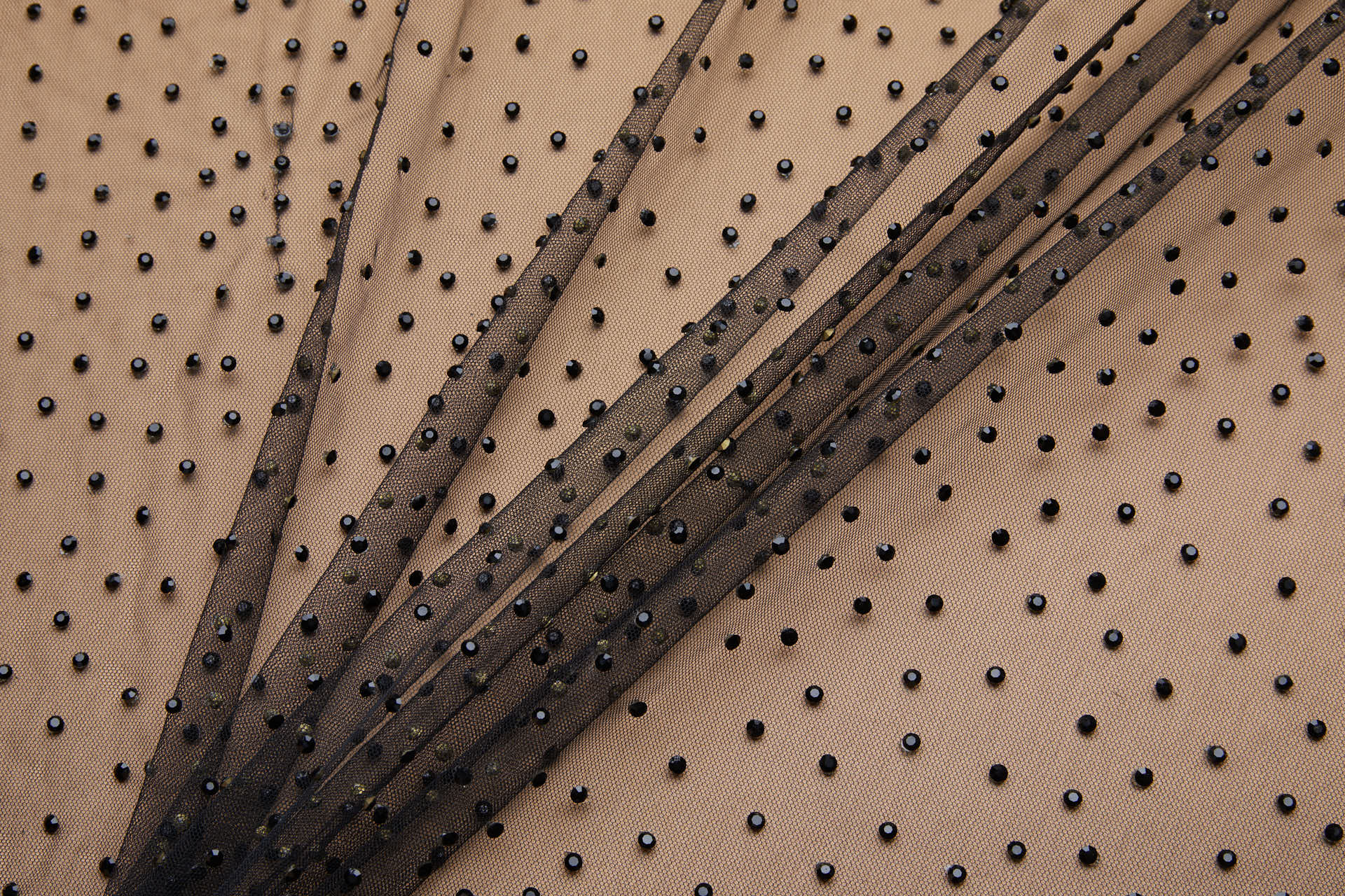 Faceted Black Crystals on Black Nylon Tulle fabric, image 9 of 9