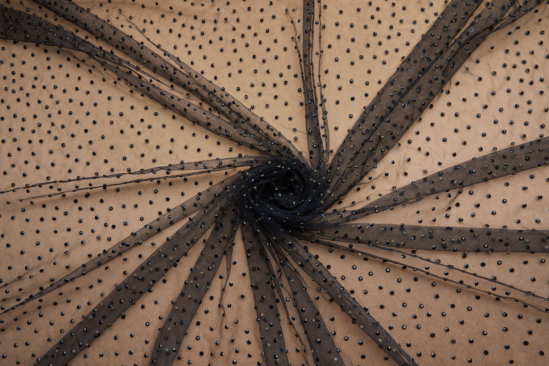 Faceted Black Crystals on Black Nylon Tulle fabric, image 8 of 9