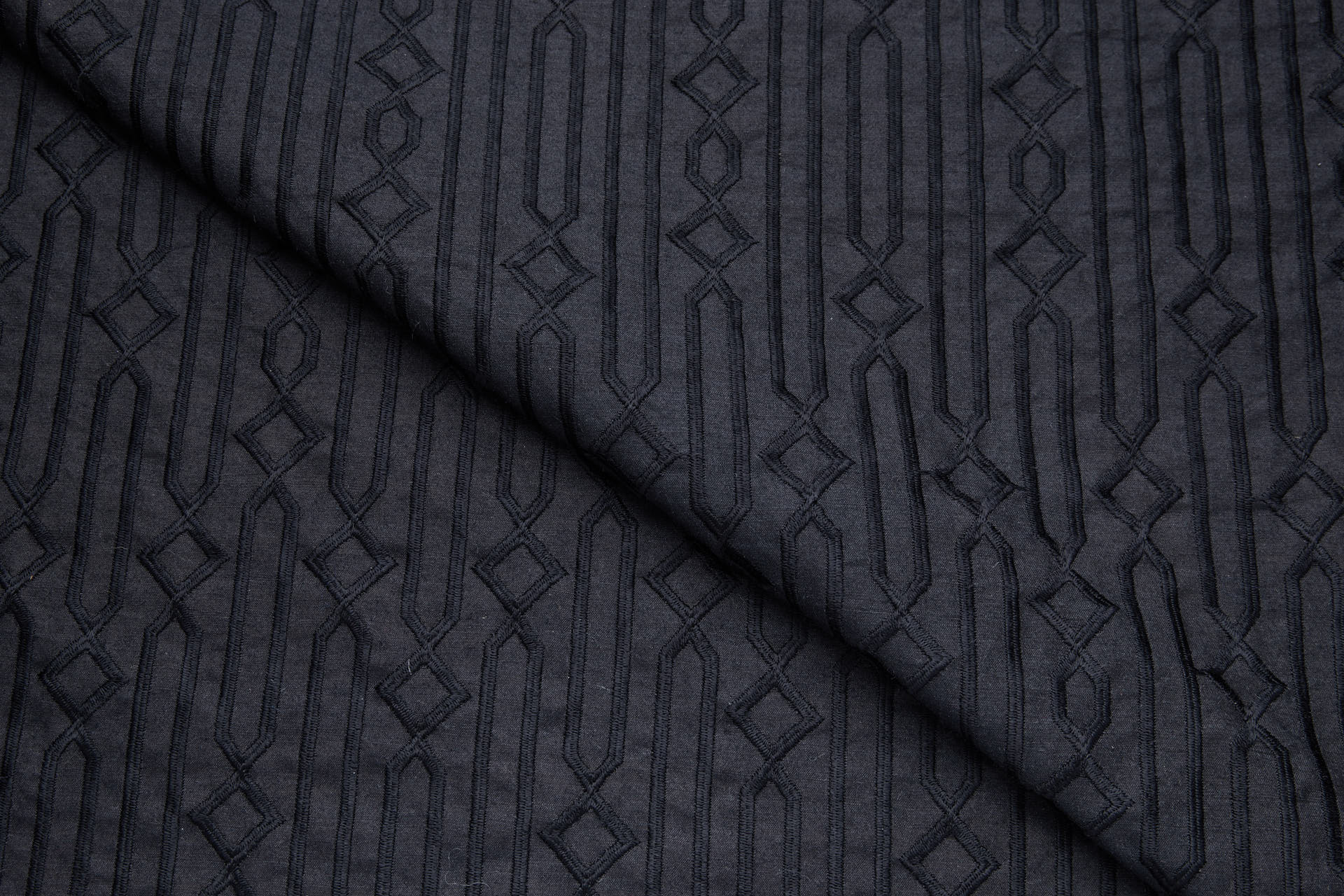 Black Geometric Embroidery on Black Silk Tassar fabric, image 7 of 9
