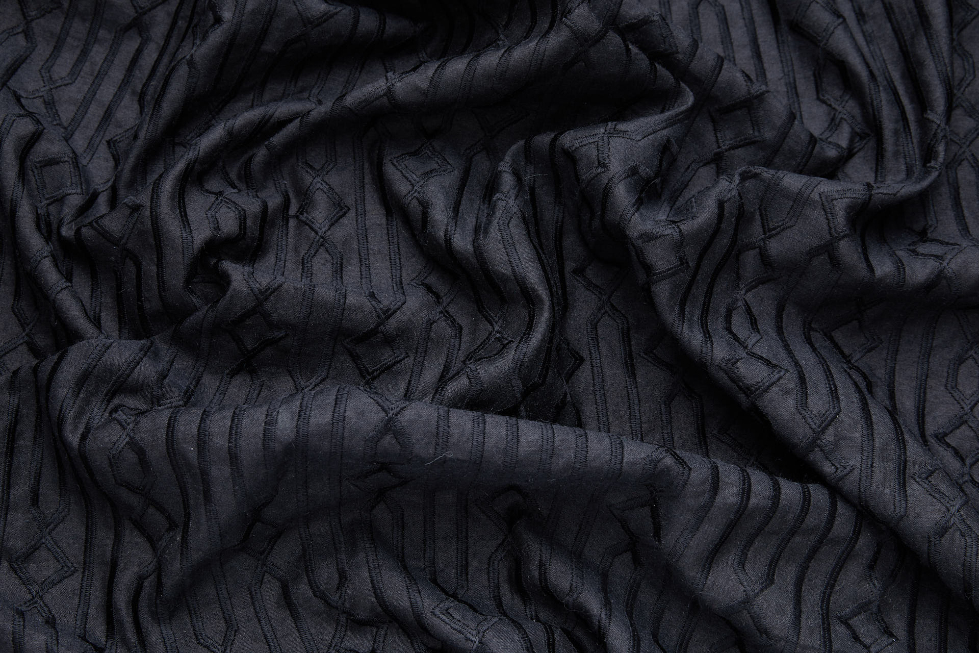 Black Geometric Embroidery on Black Silk Tassar fabric, image 5 of 9