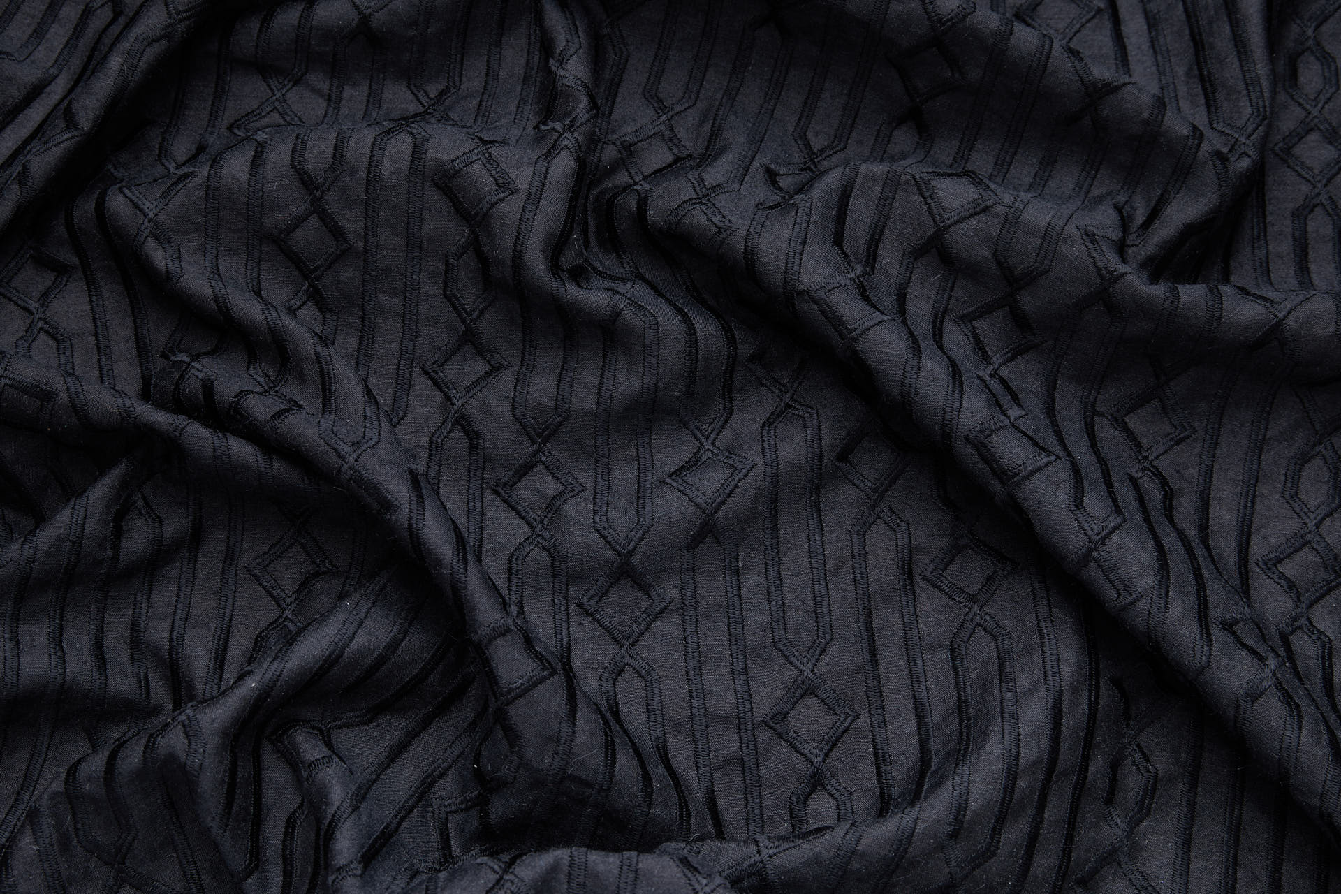 Black Geometric Embroidery on Black Silk Tassar fabric, image 8 of 9