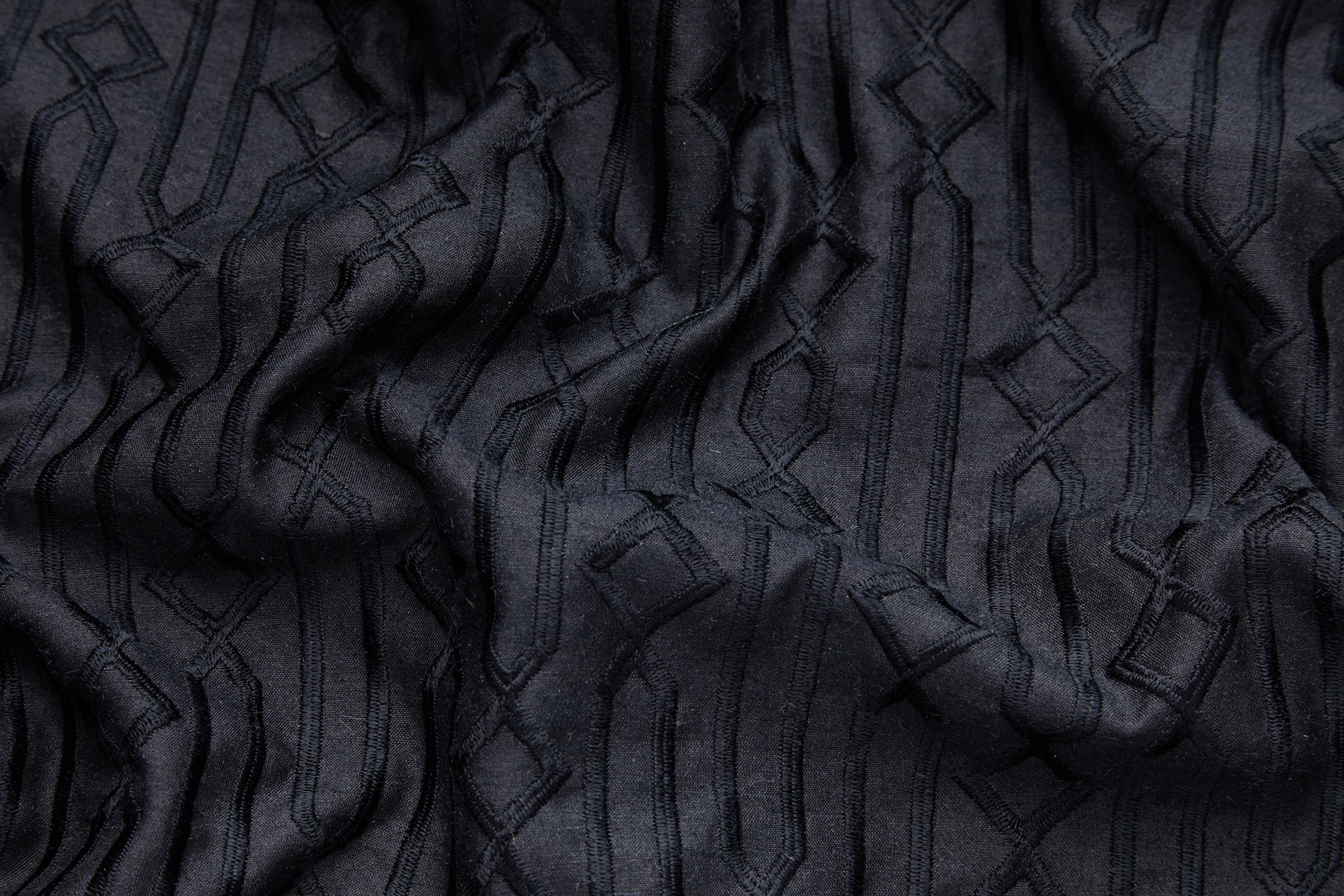 Black Geometric Embroidery on Black Silk Tassar fabric, image 2 of 9