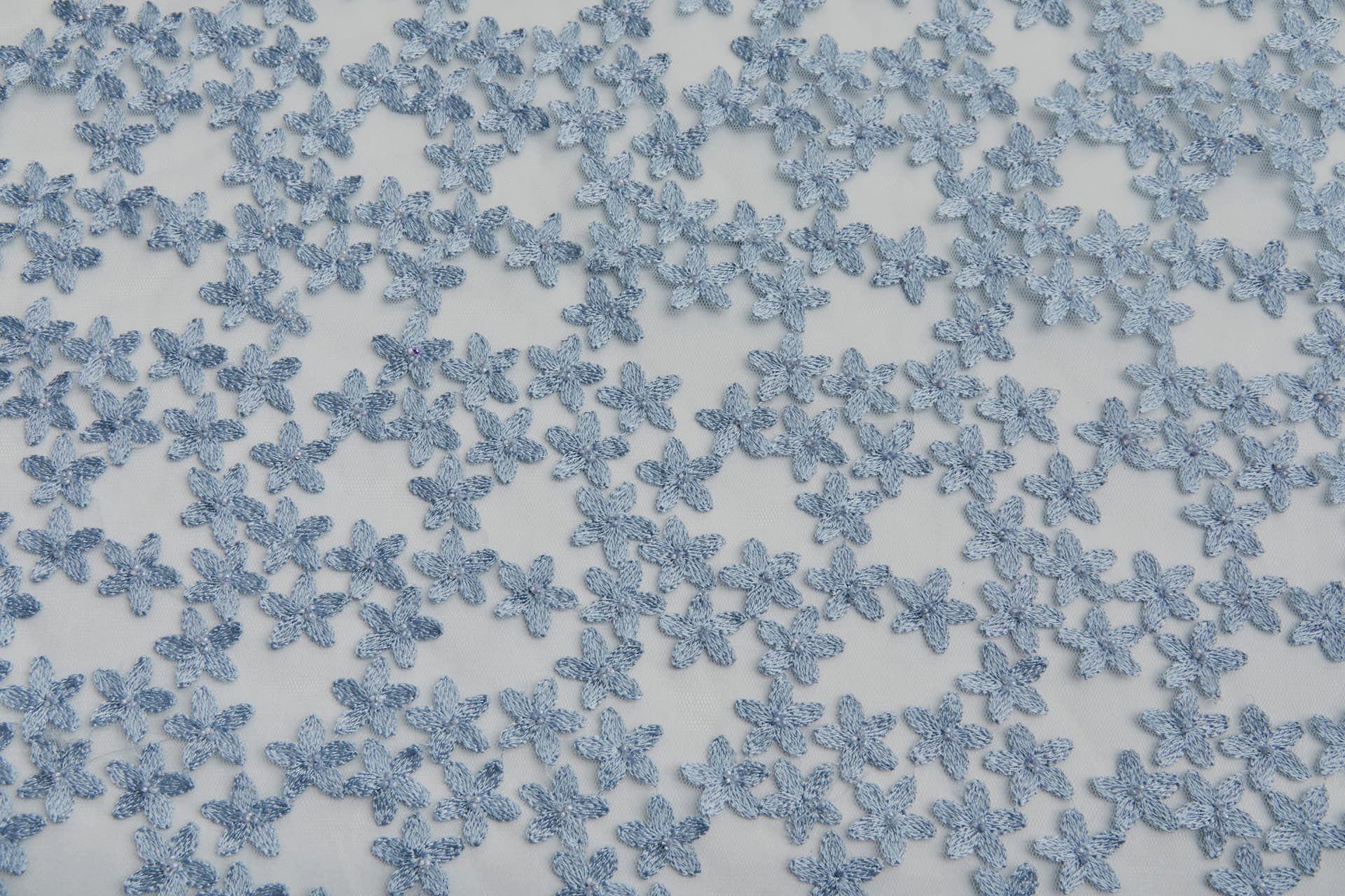 Beaded and Embroidered Flowers on Tulle - New Pale Blue fabric, image 6 of 6
