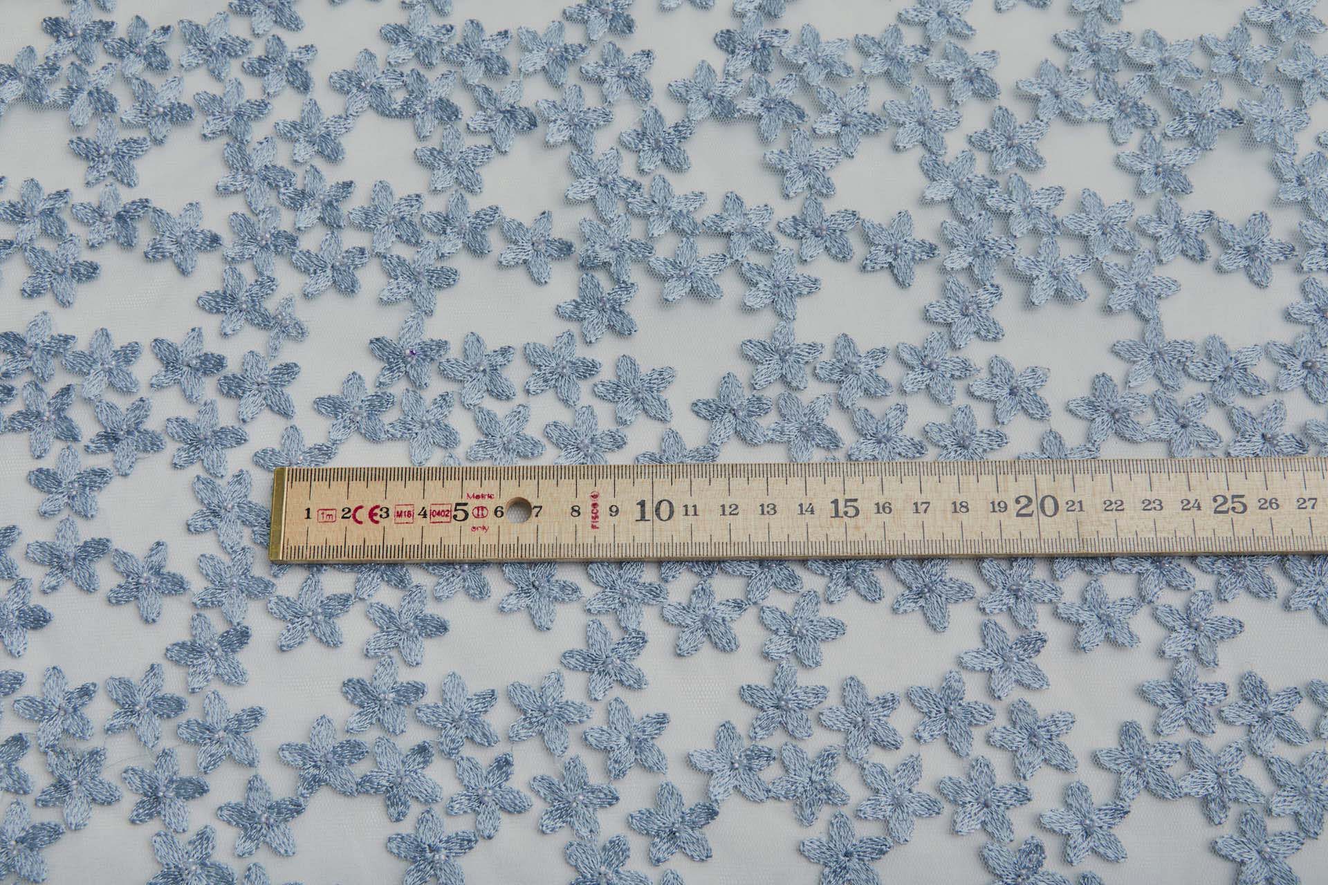 Beaded and Embroidered Flowers on Tulle - New Pale Blue fabric, image 5 of 6