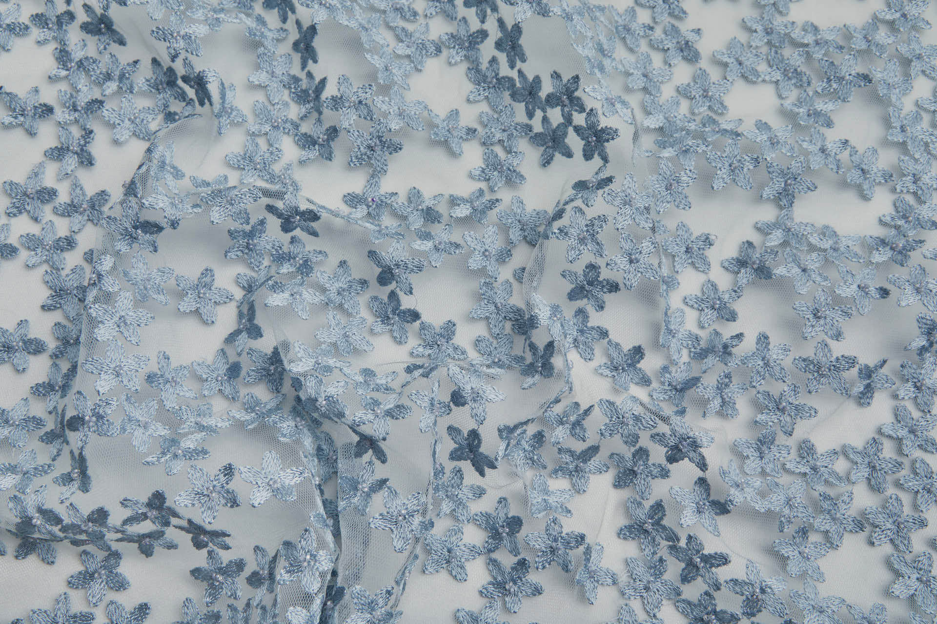 Beaded and Embroidered Flowers on Tulle - New Pale Blue fabric, image 2 of 6