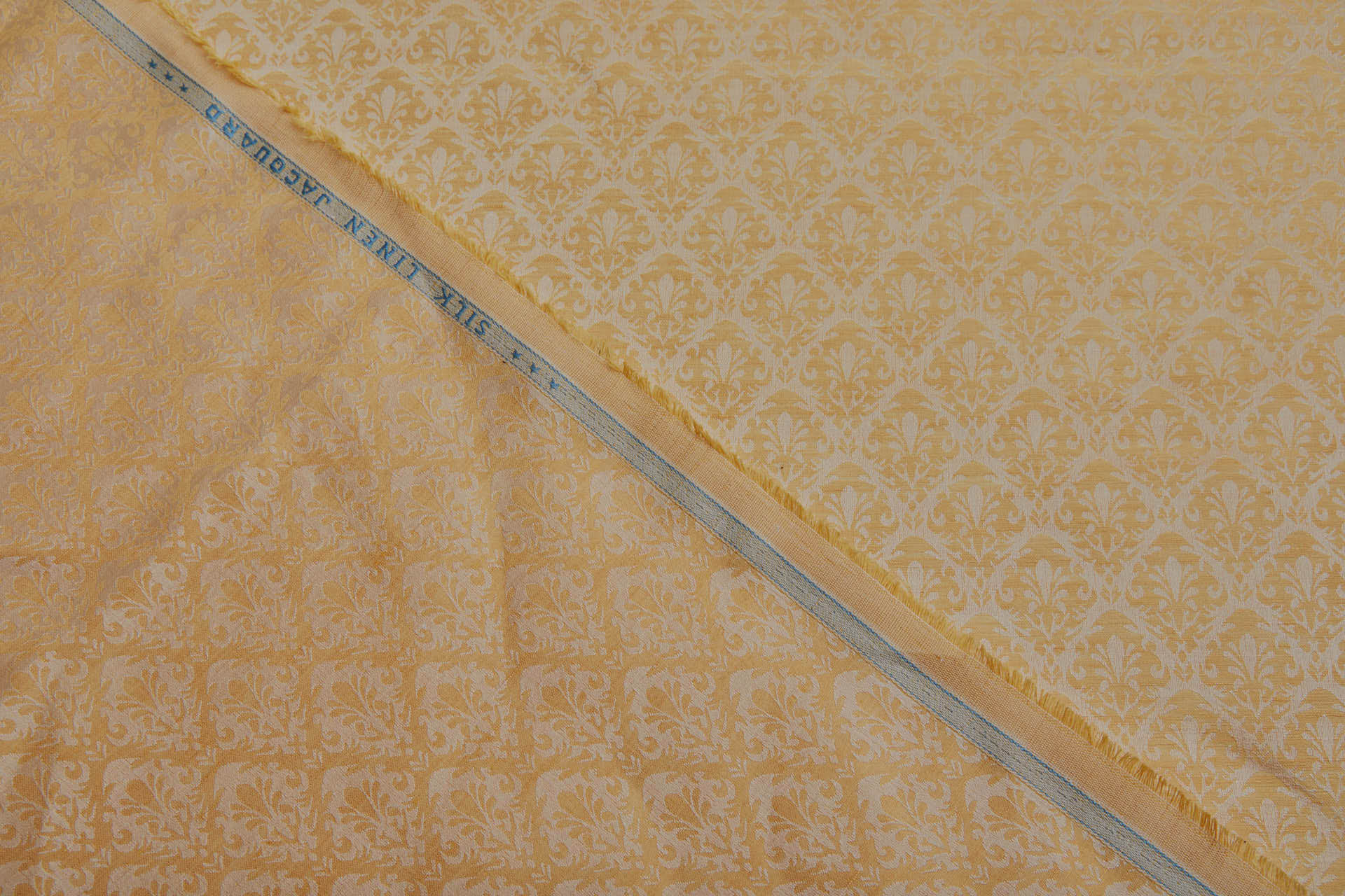 Silk and Linen Jacquard in Buttercup Yellow and Ivory fabric, image 4 of 8