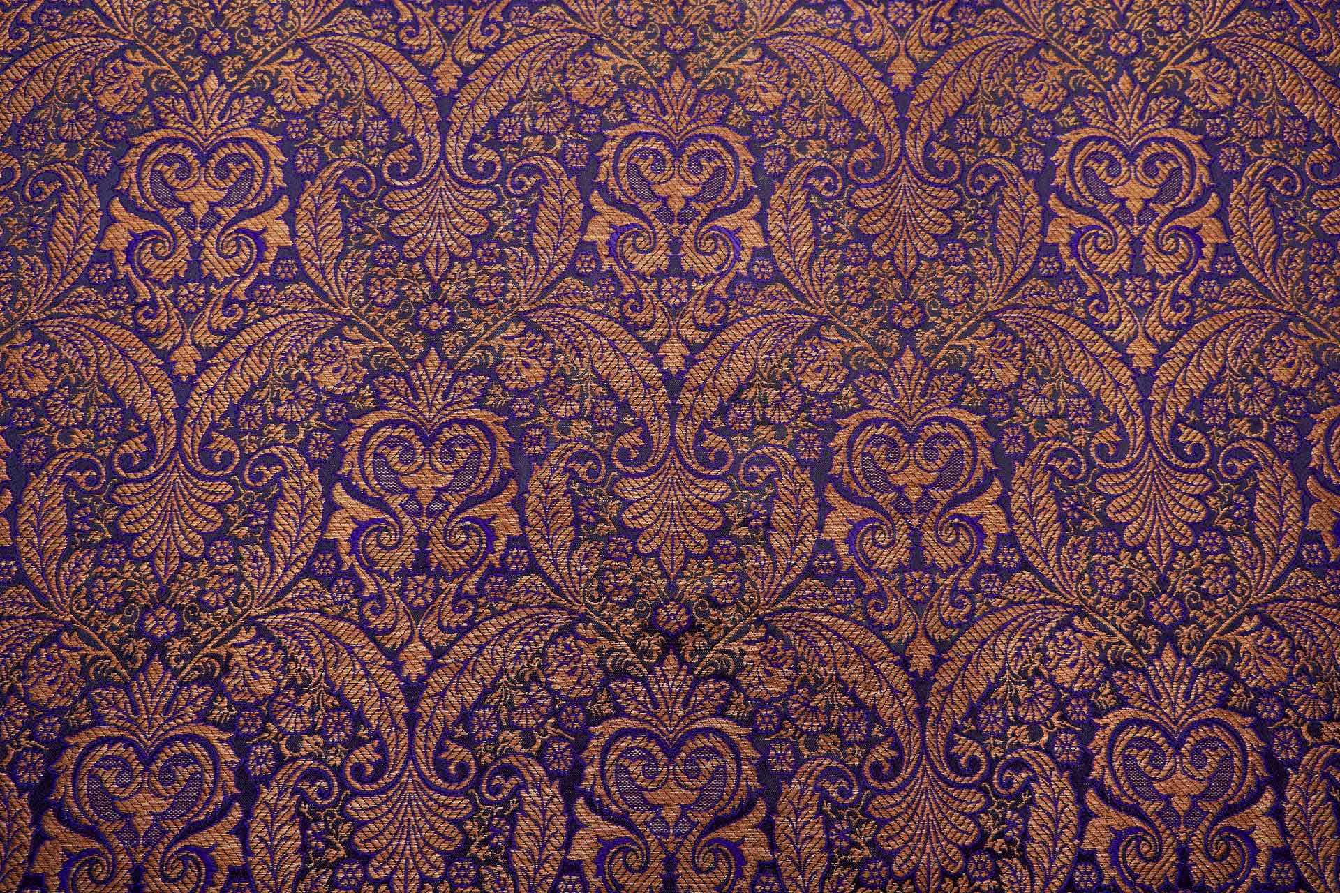 Banaras Brocade - Decorative Floral Black, Purple and Brass fabric