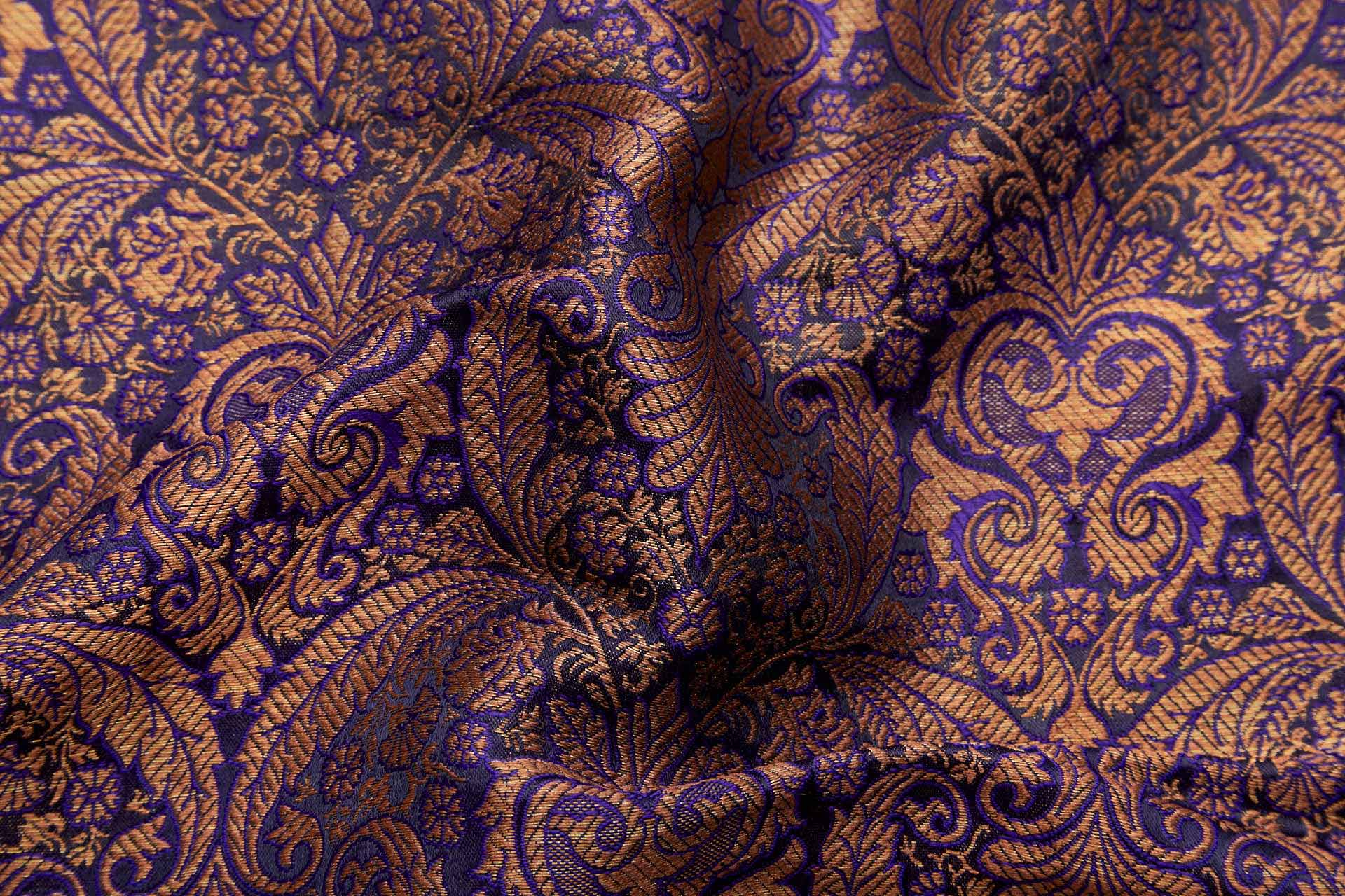 Banaras Brocade - Decorative Floral Black, Purple and Brass fabric, image 2 of 8