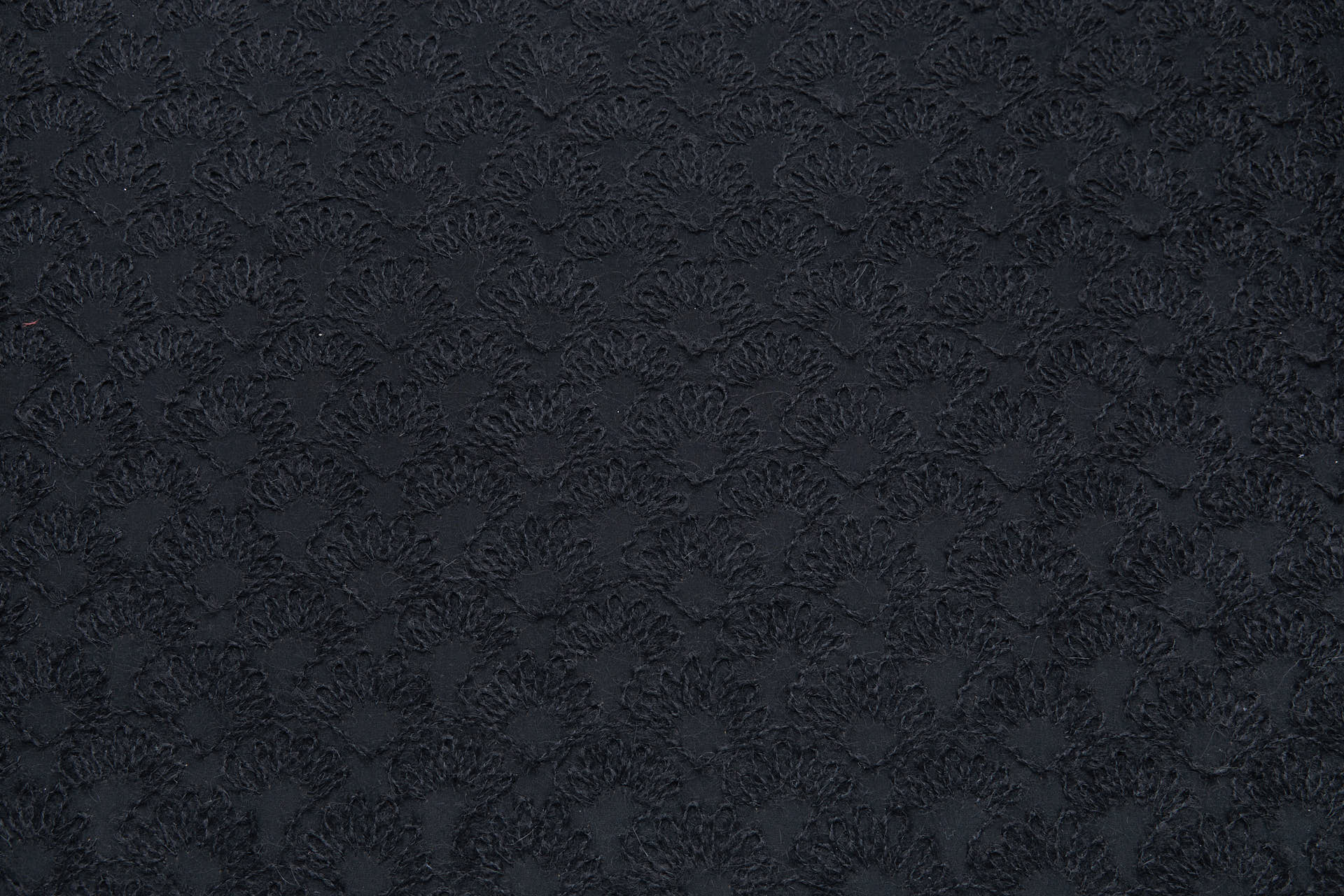 Black Mohair Wool Abstract Embroidery on Black Silk Crepe fabric, image 4 of 8