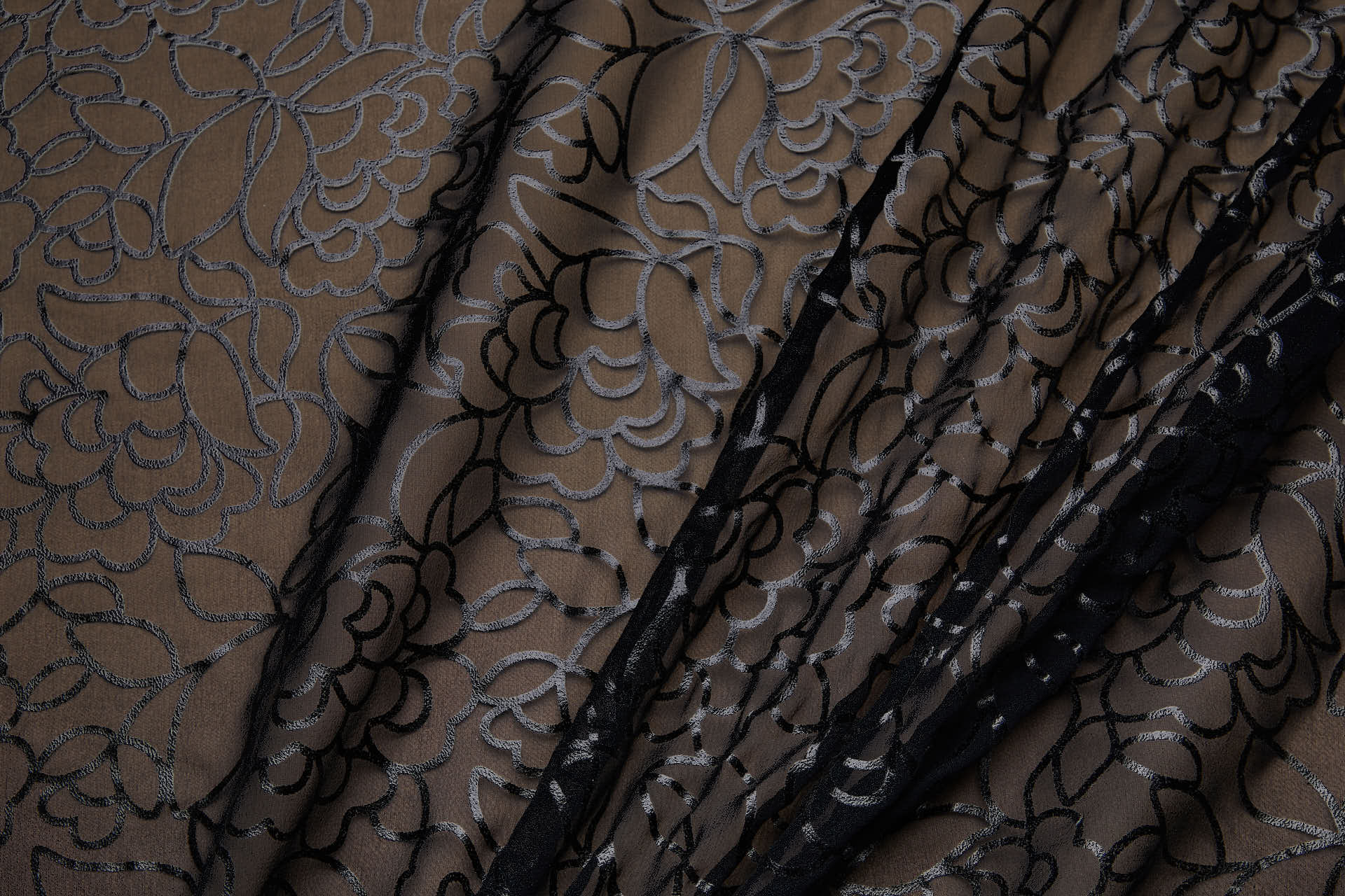 Glossy and Graphic Floral Foil Print on Silk Chiffon - Black fabric, image 6 of 9