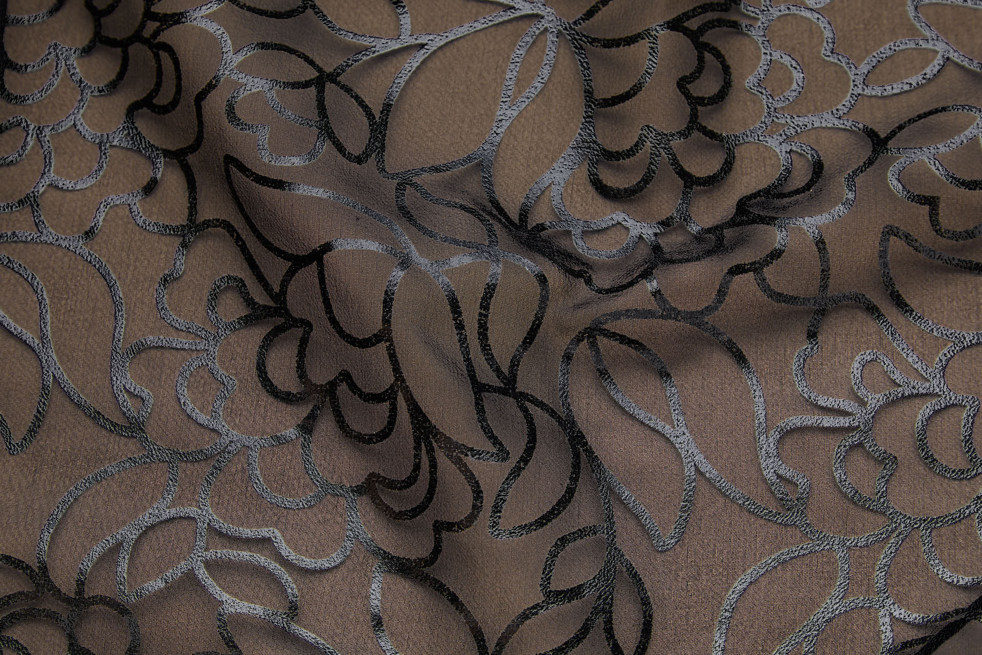 Glossy and Graphic Floral Foil Print on Silk Chiffon - Black fabric, image 2 of 9