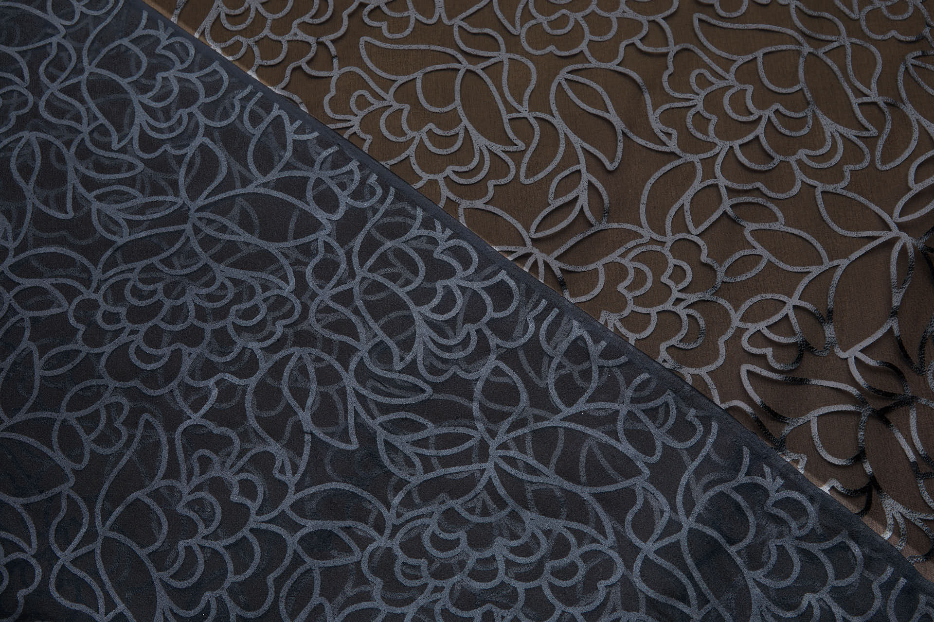 Glossy and Graphic Floral Foil Print on Silk Chiffon - Black fabric, image 3 of 9