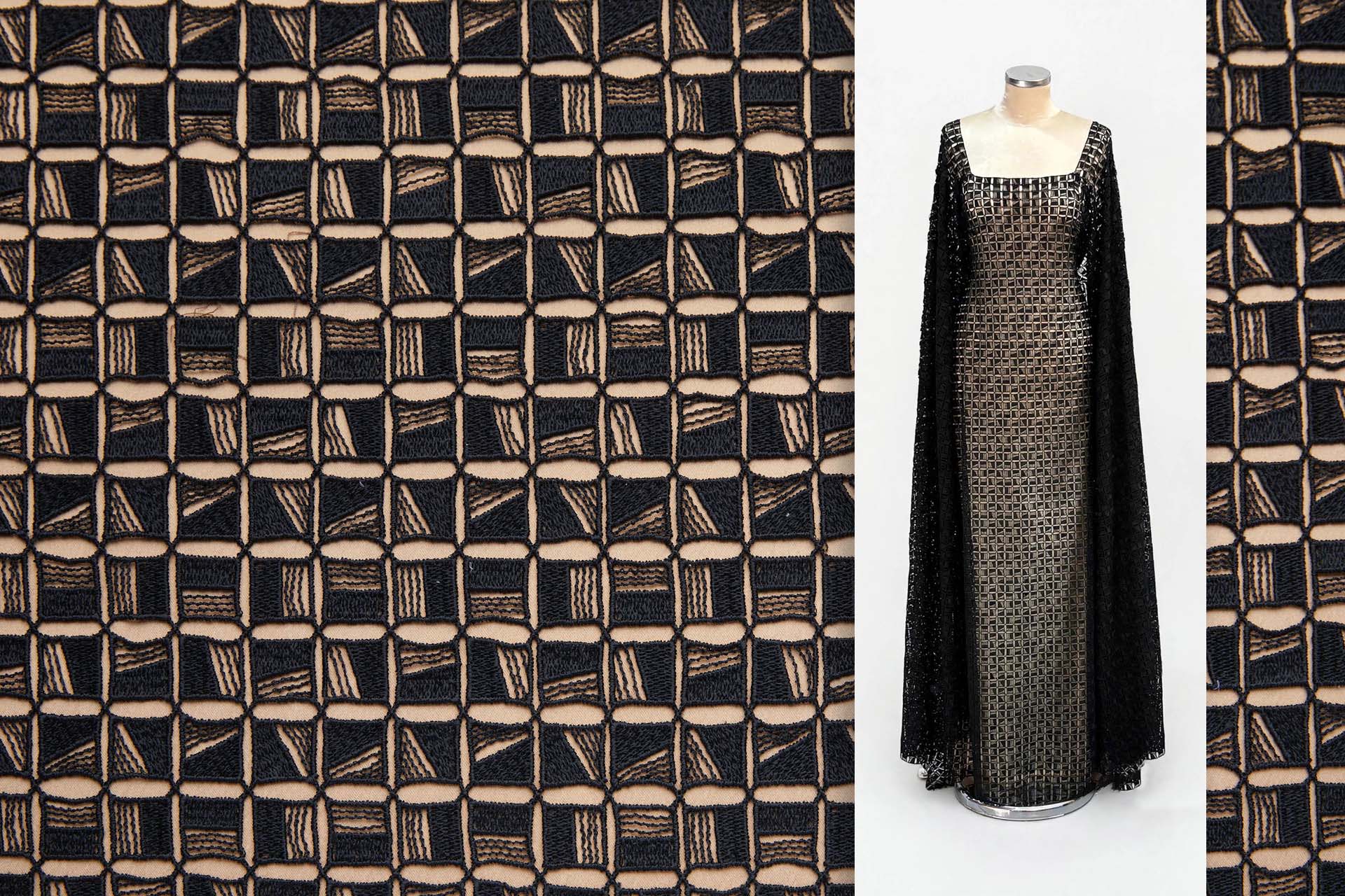 Graphic Squares Guipure Lace in Black fabric