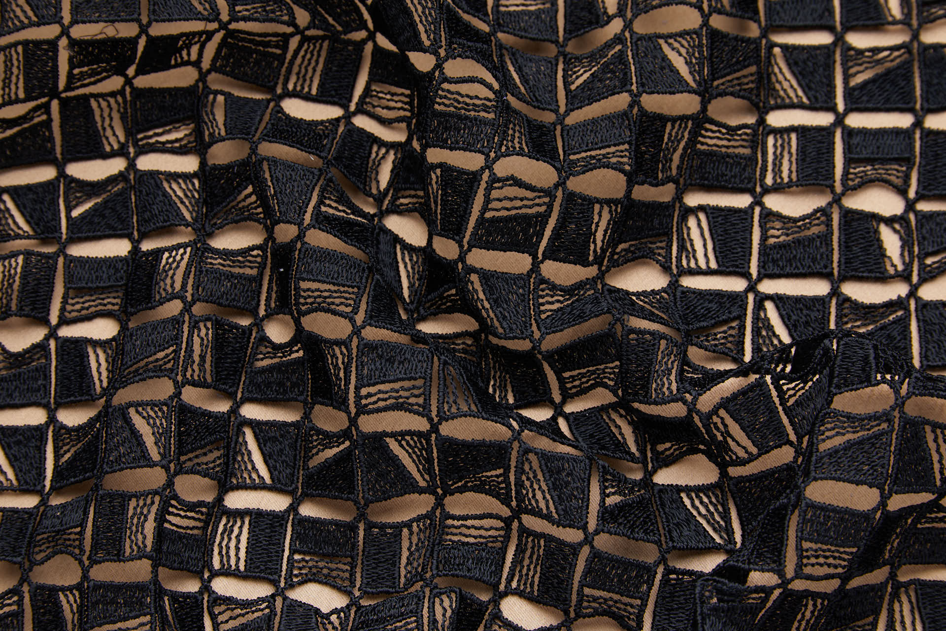 Graphic Squares Guipure Lace in Black fabric, image 2 of 8