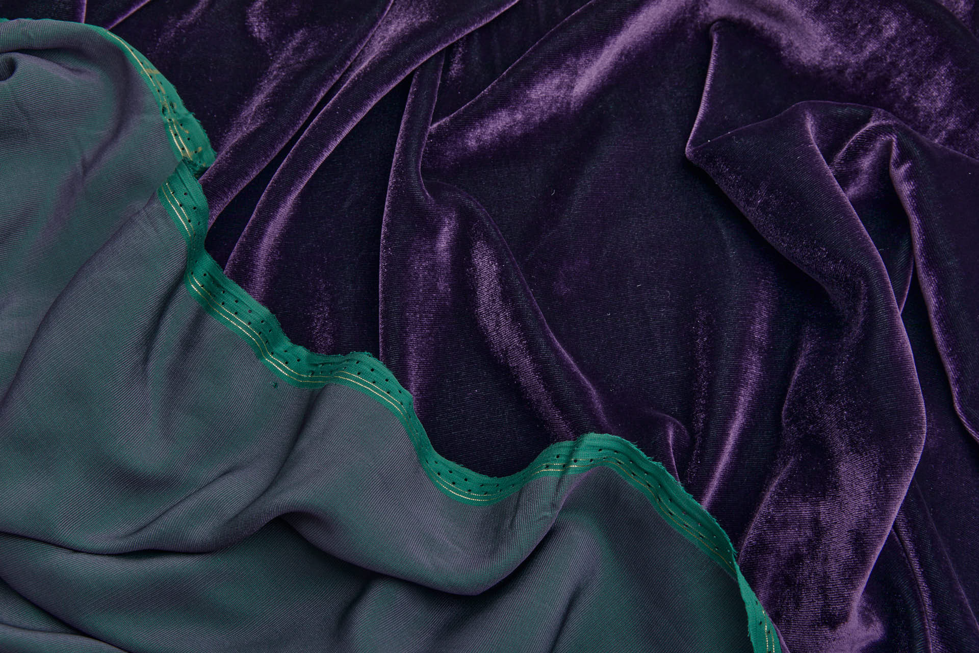 Silk Velvet - Purple shot Green fabric, image 4 of 5