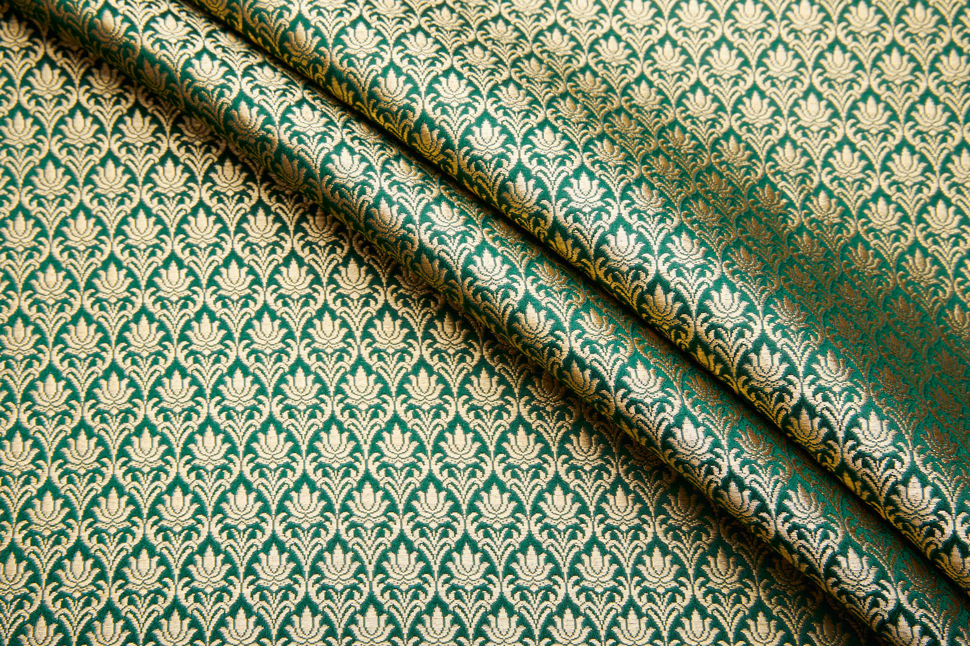 "Lotus Flower" Banaras Brocade - Green & Metallic Gold fabric, image 4 of 10