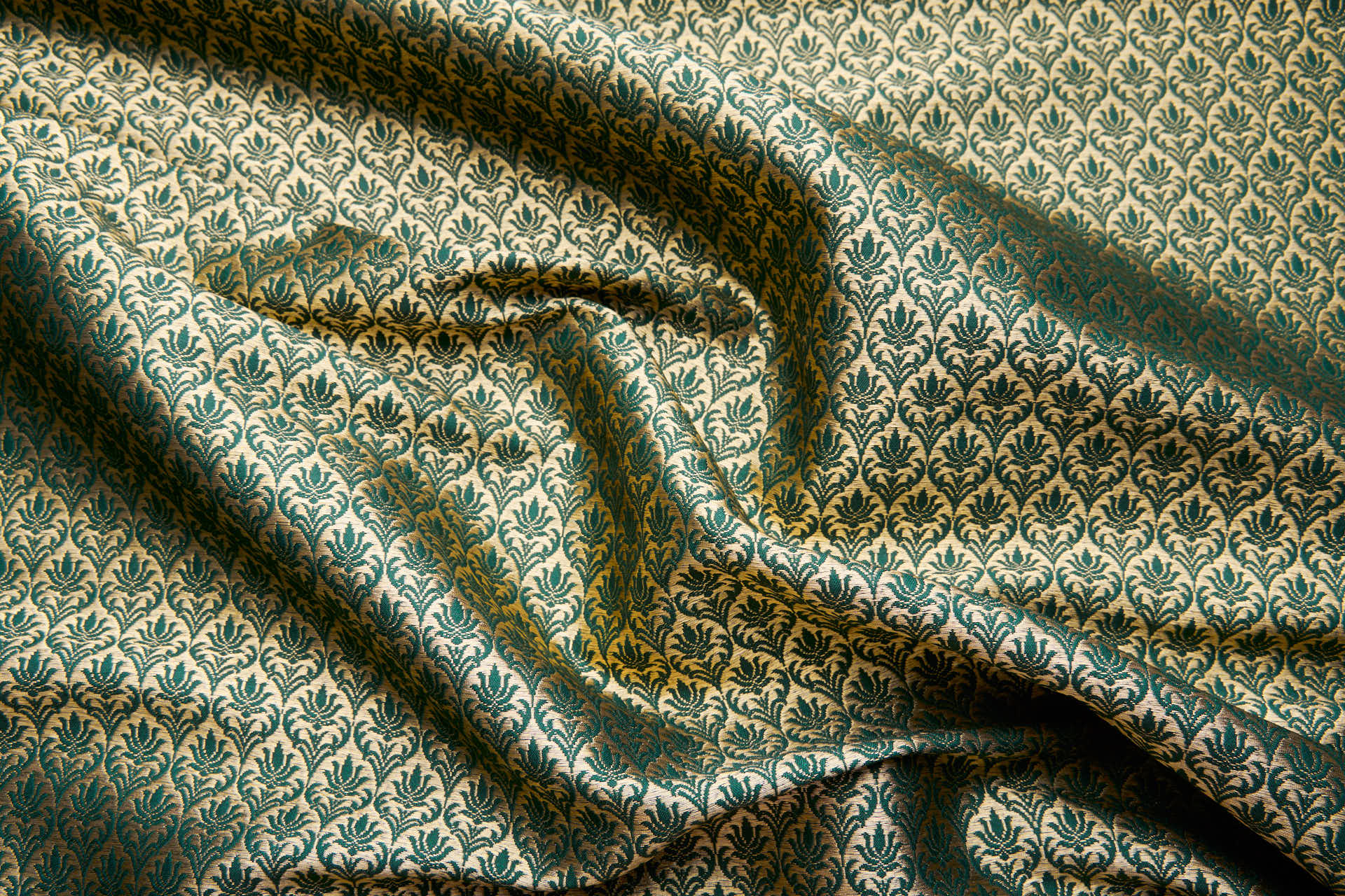 "Lotus Flower" Banaras Brocade - Green & Metallic Gold fabric, image 9 of 10