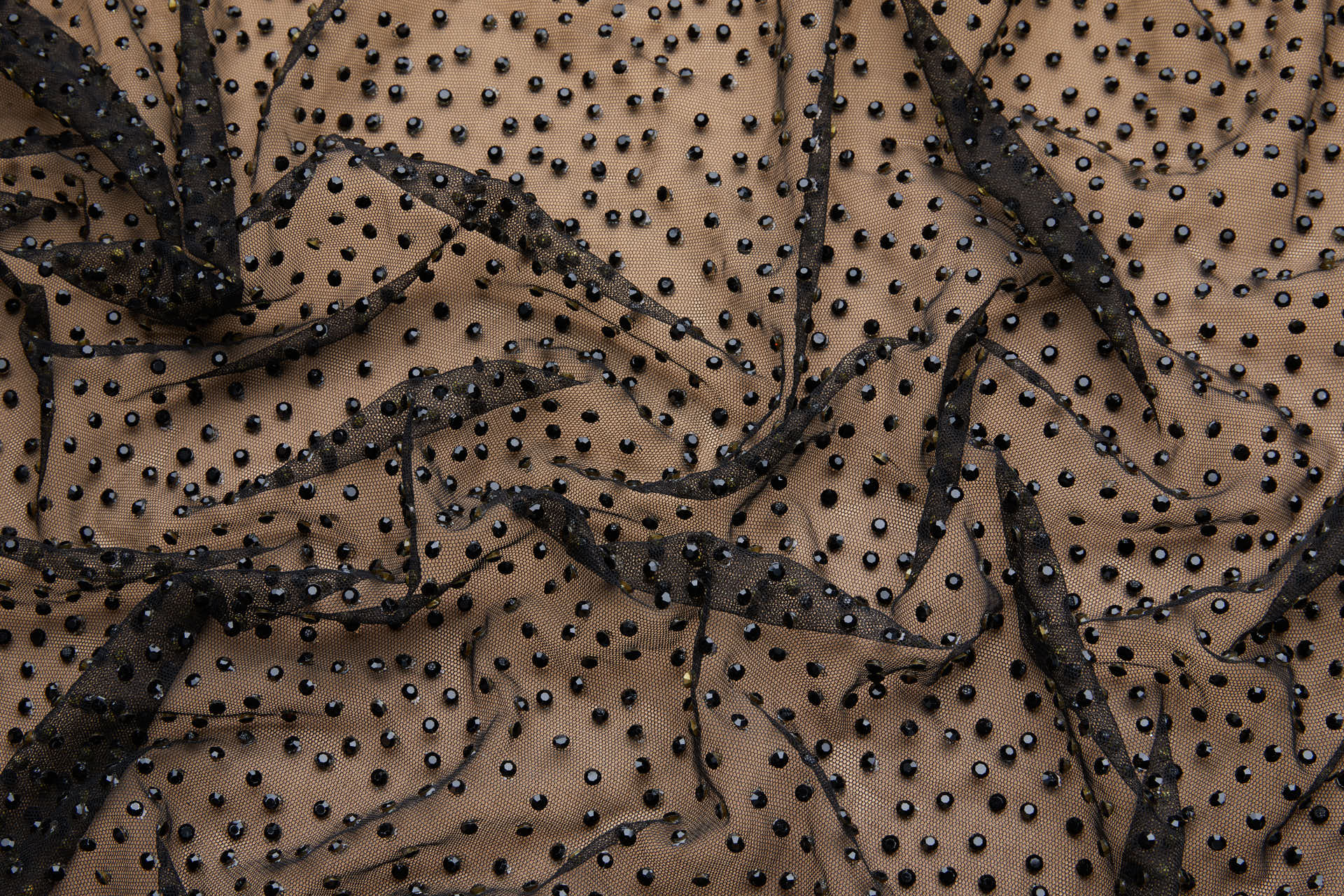 Faceted Black Crystals on Black Nylon Tulle - Dense fabric, image 8 of 9