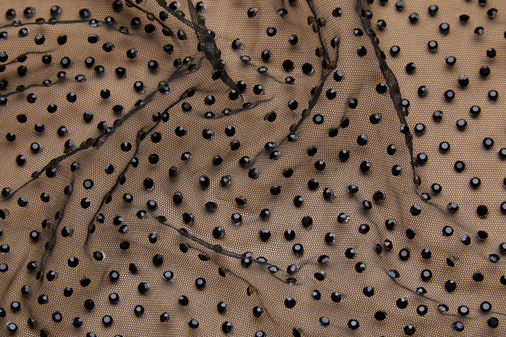Faceted Black Crystals on Black Nylon Tulle - Dense fabric, image 3 of 9