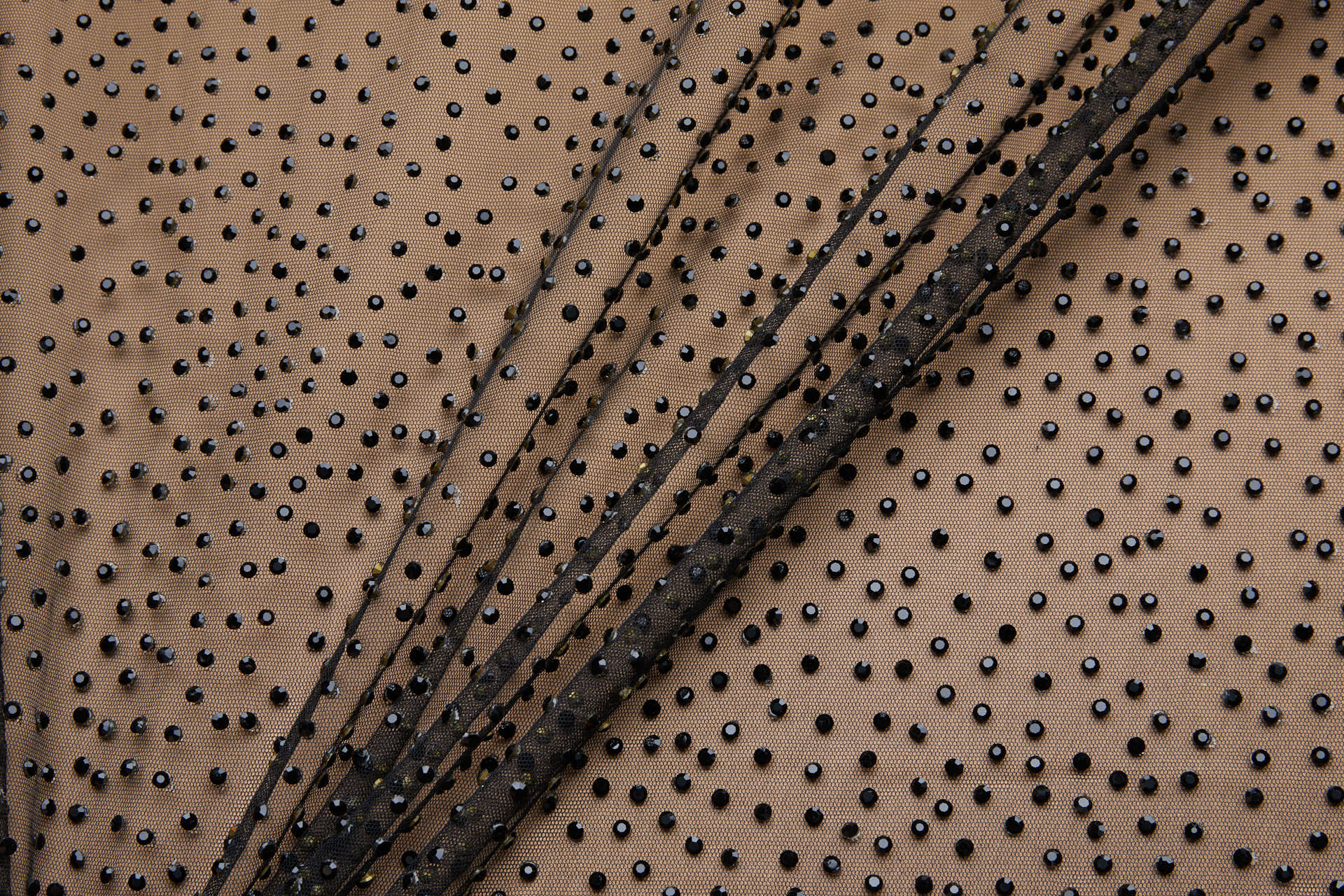 Faceted Black Crystals on Black Nylon Tulle - Dense fabric, image 4 of 9