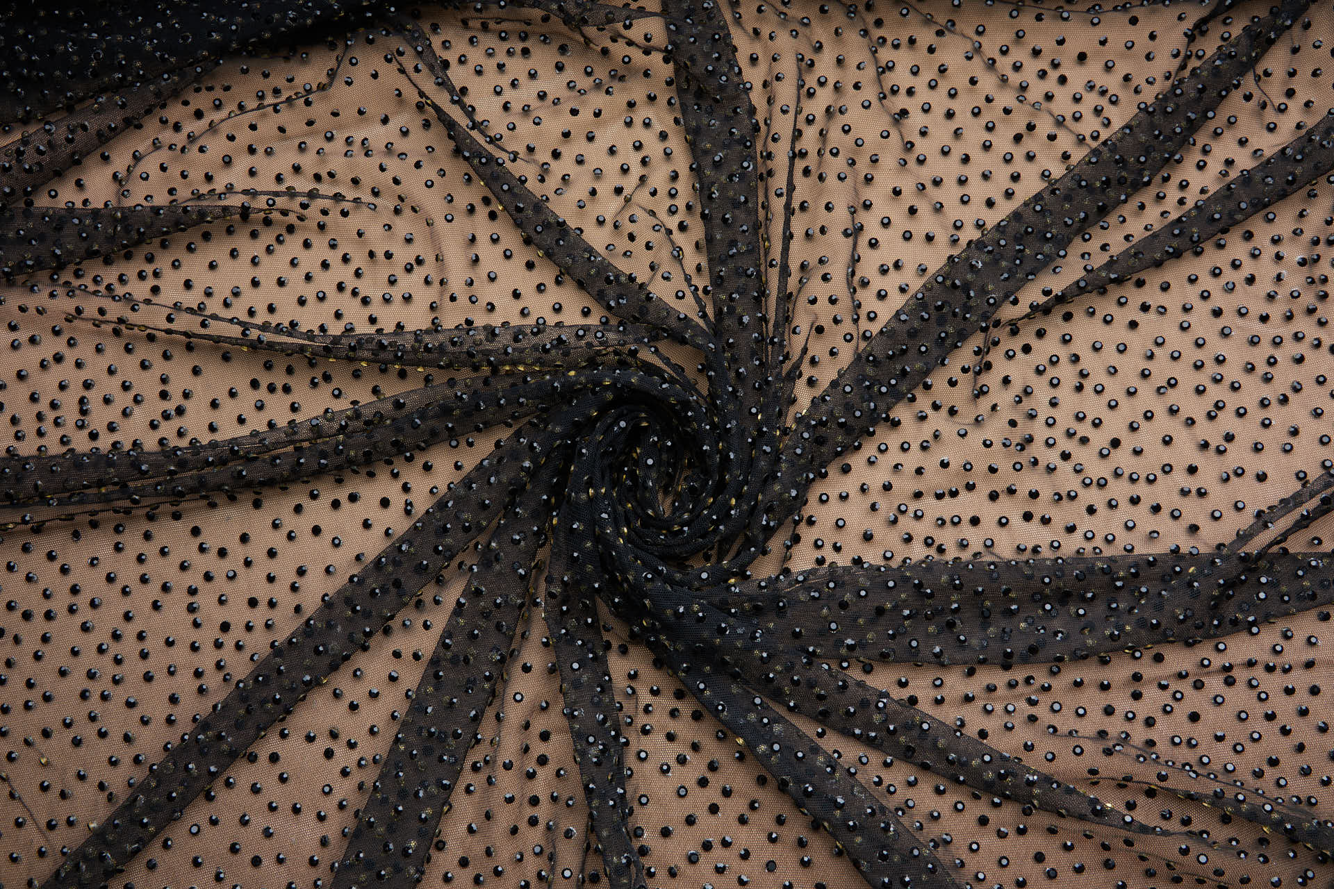 Faceted Black Crystals on Black Nylon Tulle - Dense fabric, image 5 of 9
