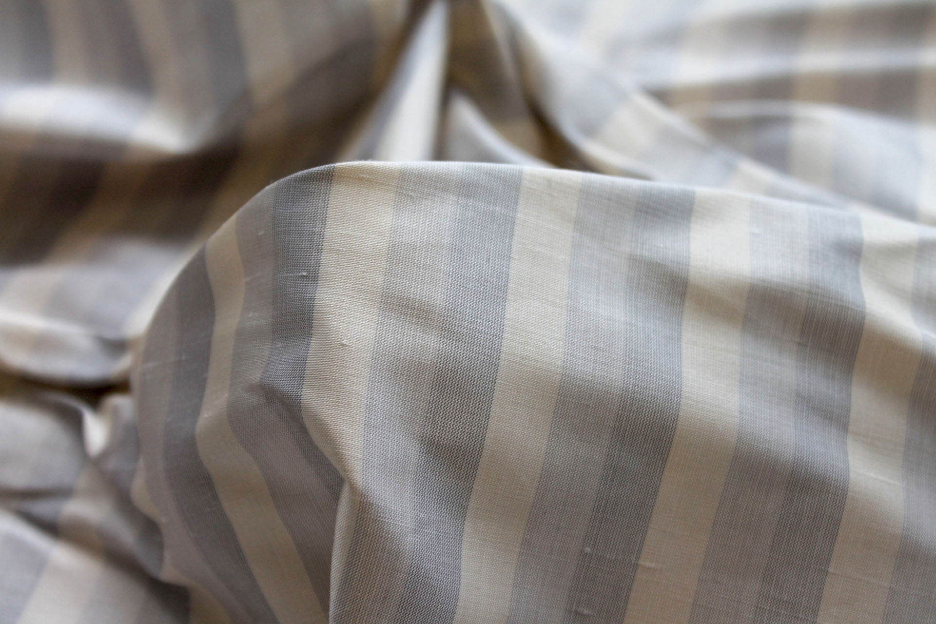 Wide Striped Silk Dupion - Cream Grey fabric, image 4 of 6
