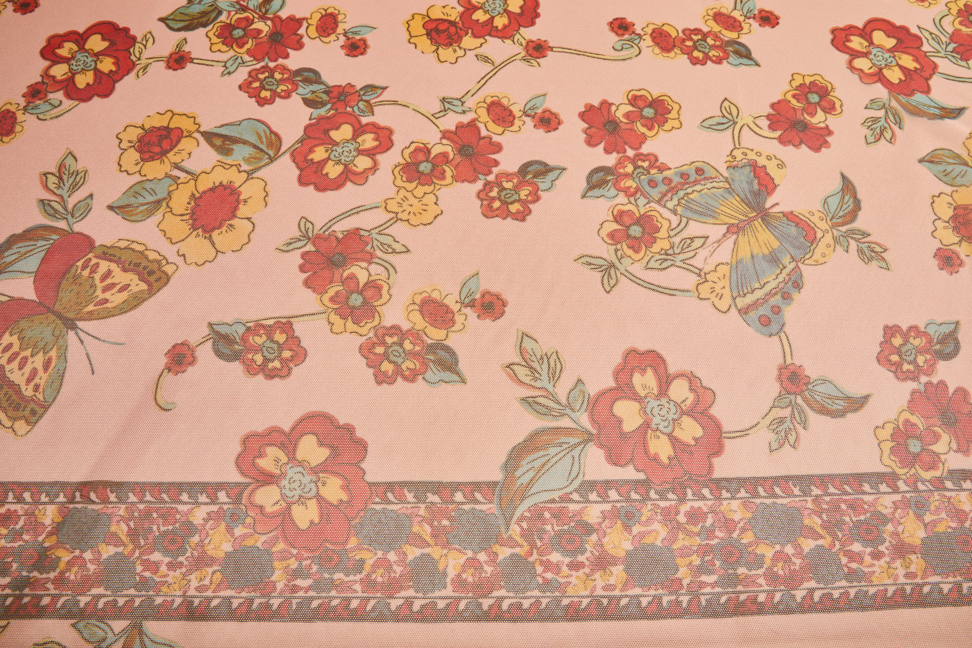 Tropical Birds and Flowers Printed Stretch Mesh - Pastel Coral Teal Yellow fabric, image 3 of 12