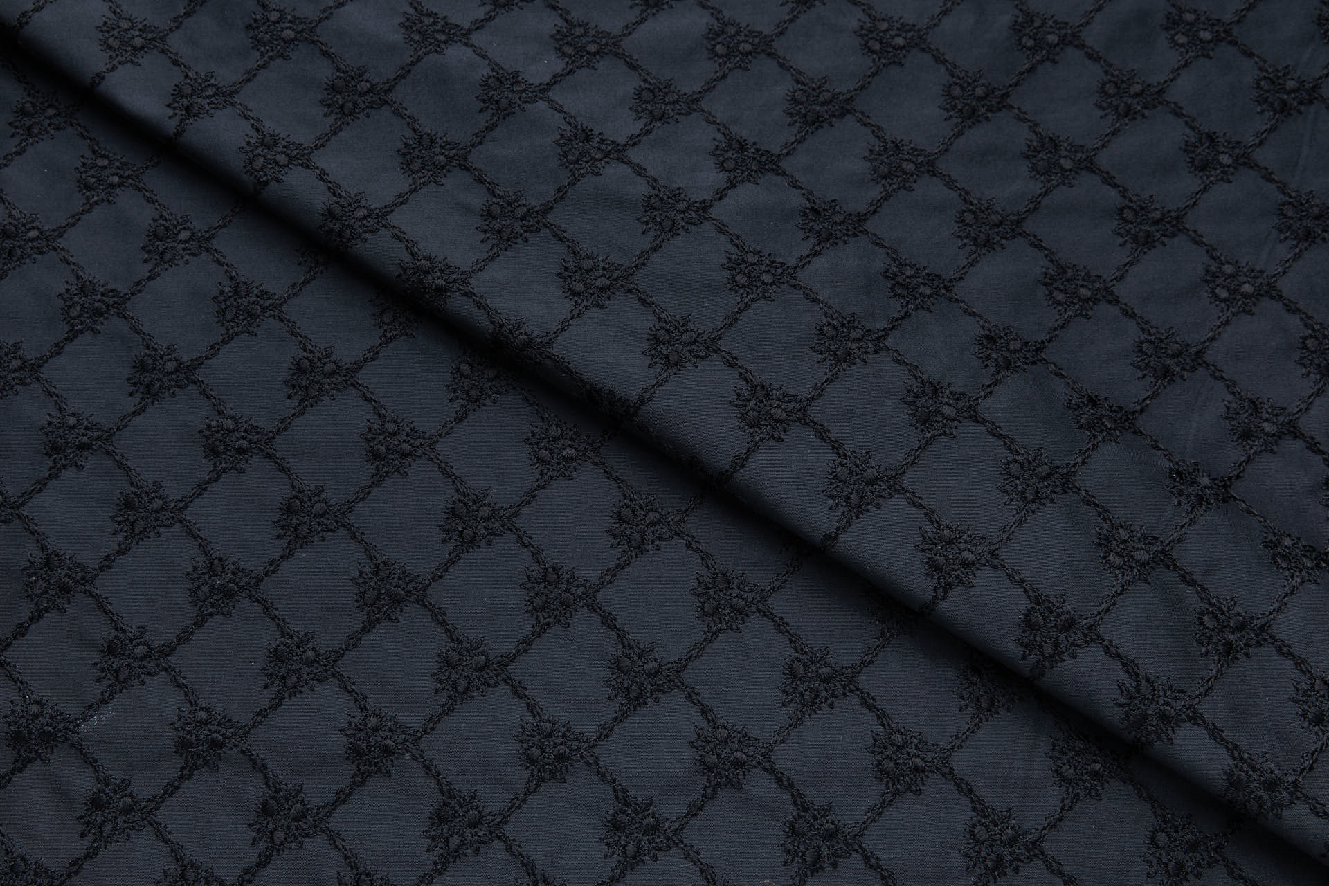 Black Small Flowers Trellis Embroidery fabric, image 5 of 9