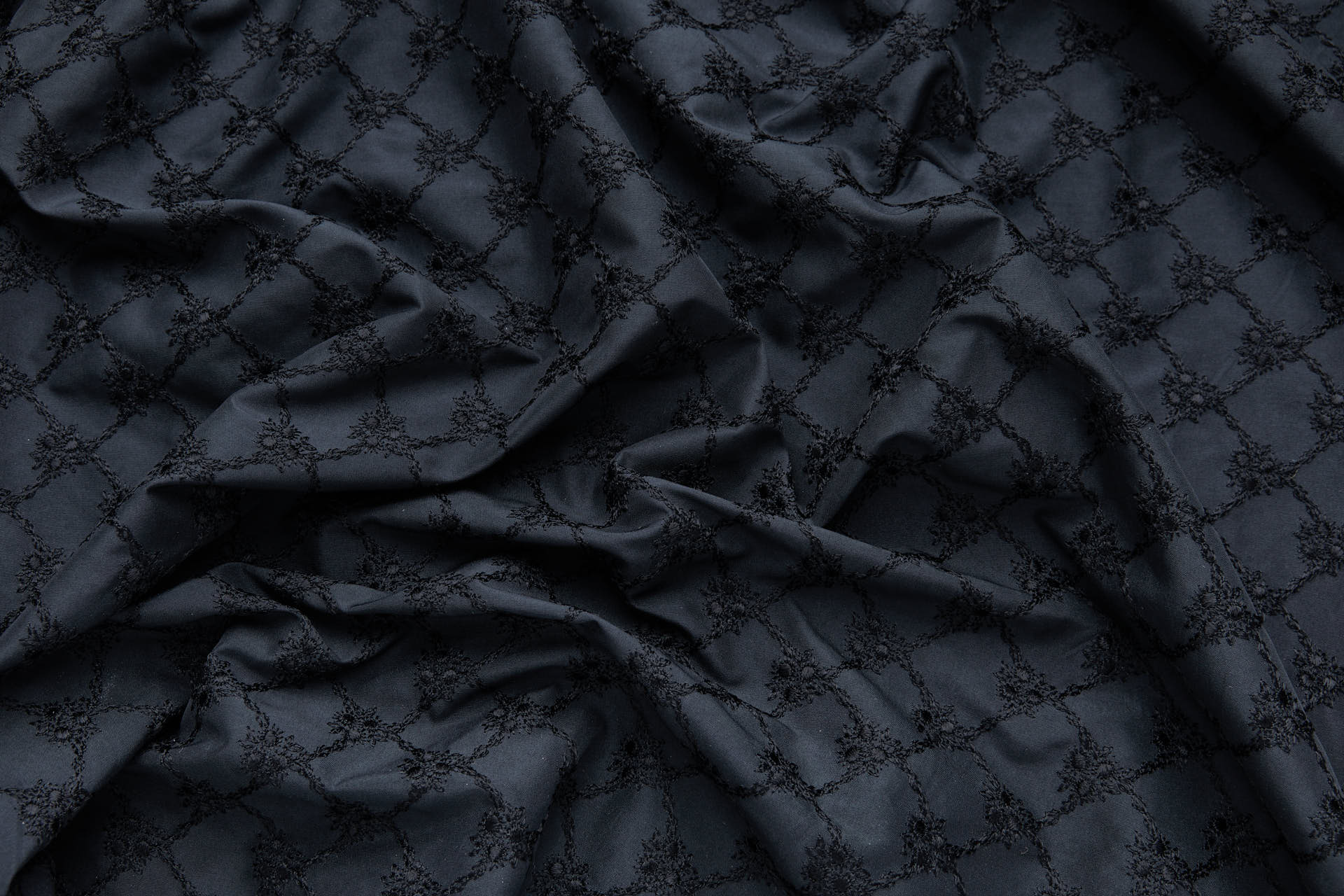 Black Small Flowers Trellis Embroidery fabric, image 9 of 9