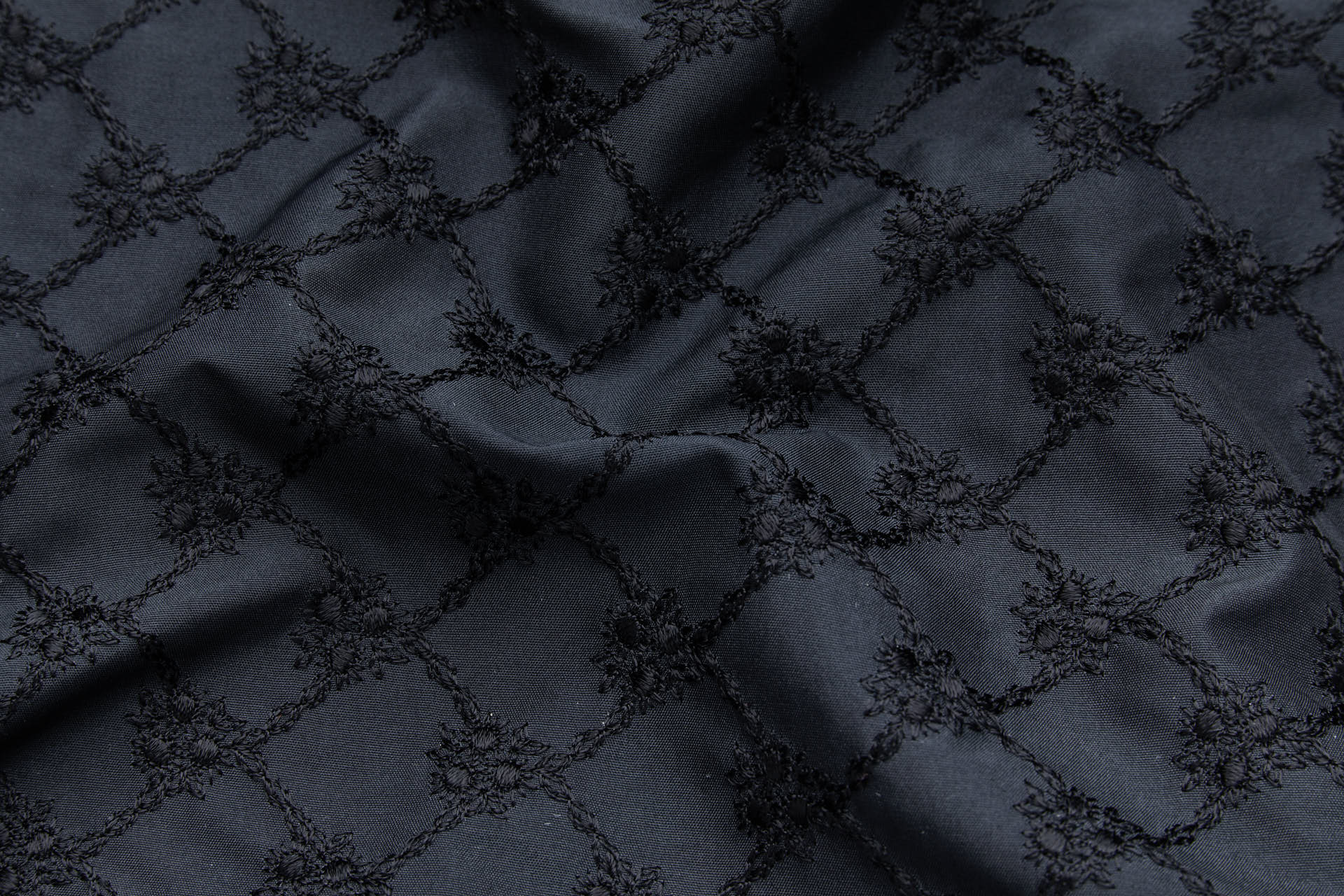 Black Small Flowers Trellis Embroidery fabric, image 8 of 9